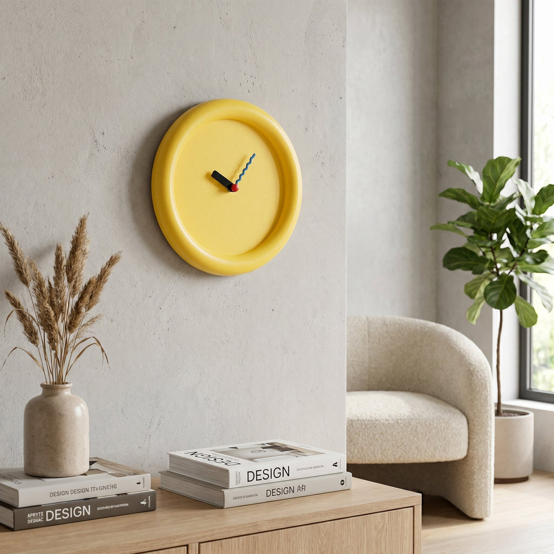 Modern Round Wall Clock with Minimalist Design - Wall Clock - Yellow - Oaksoho