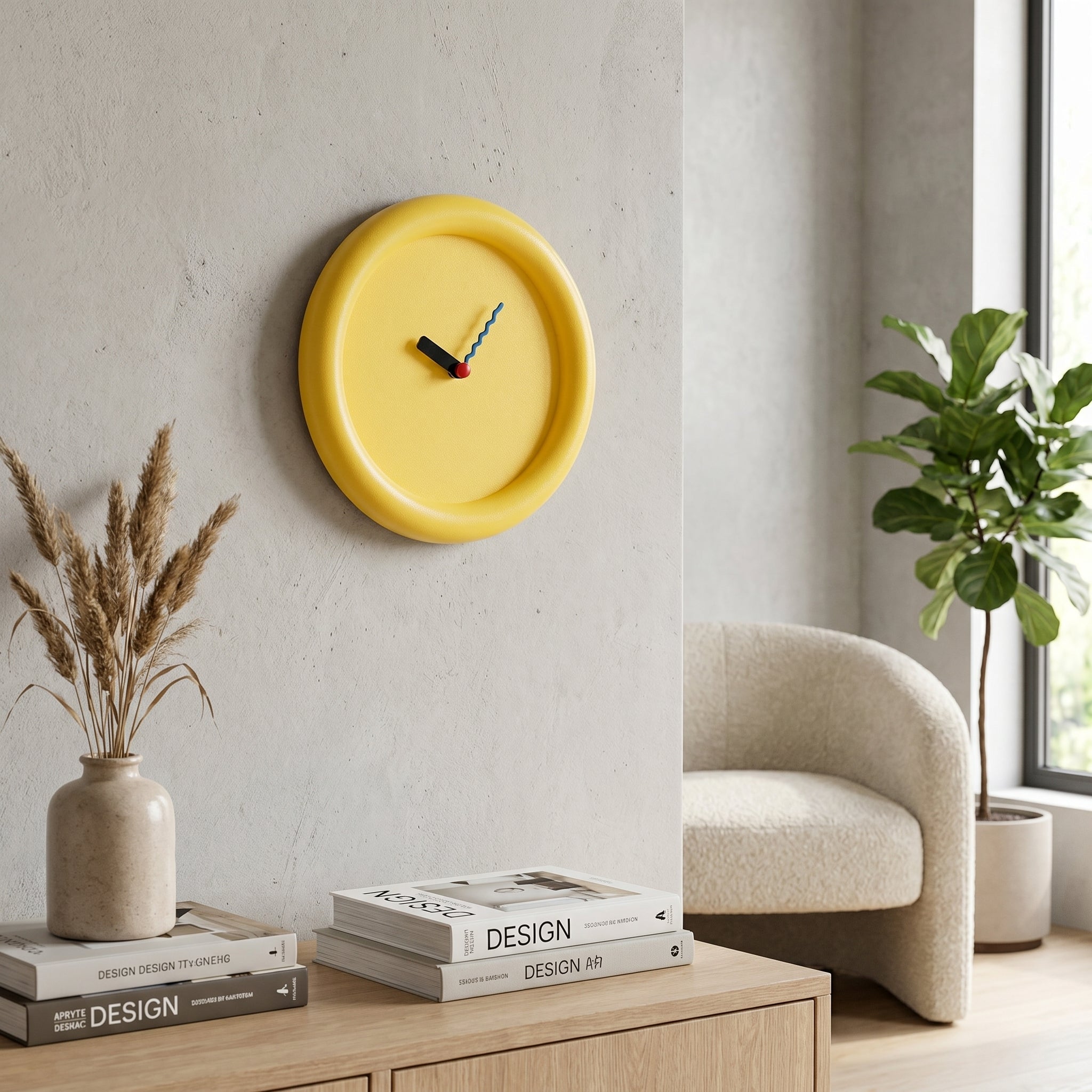 Modern Round Wall Clock with Minimalist Design - Wall Clock - Yellow - Oaksoho