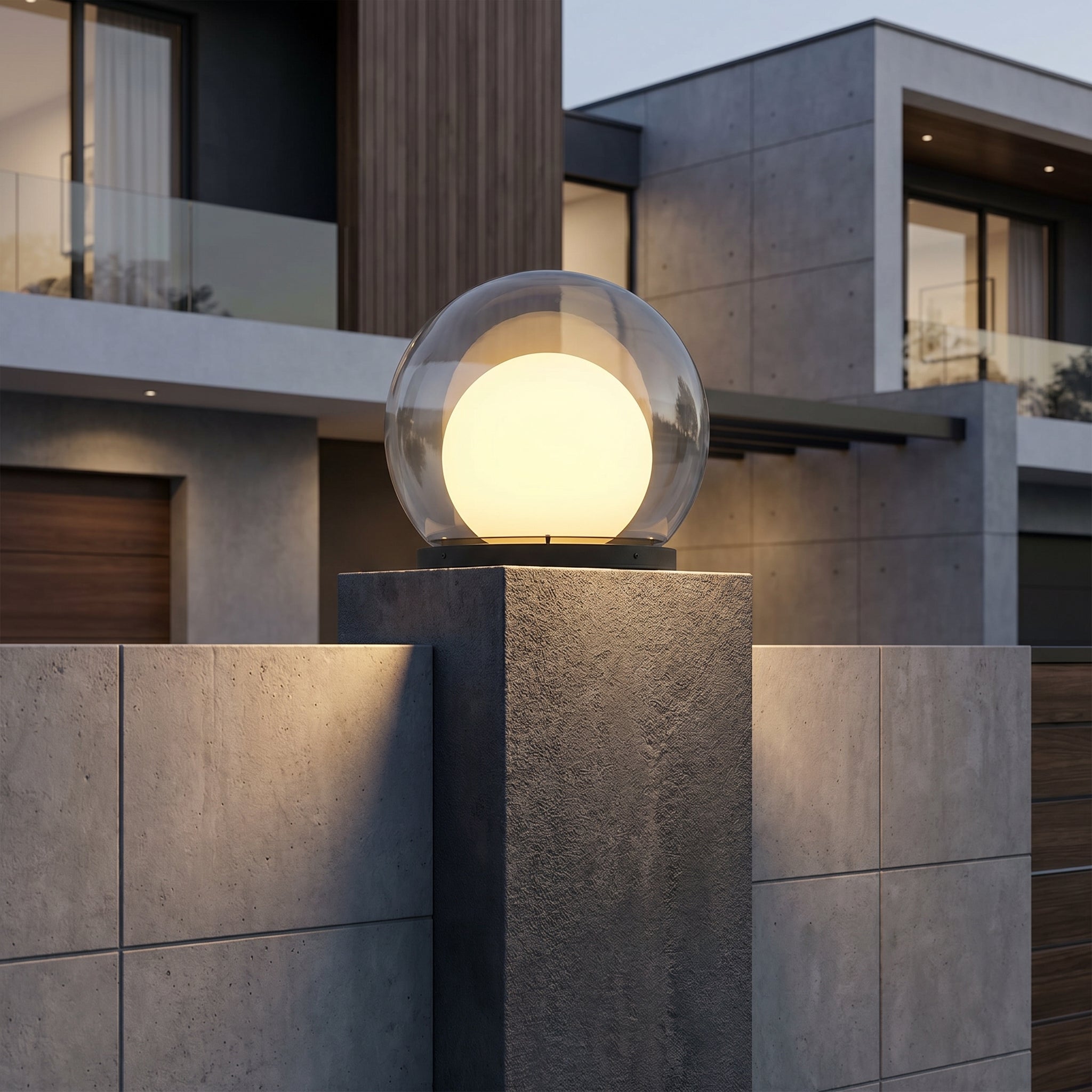 Modern Spherical LED Outdoor Light with Glass Shade - Wall Light - Oaksoho