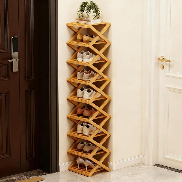 Multi - tier Foldable Shoe Rack - Storage Shelf - Light Brown - Oaksoho