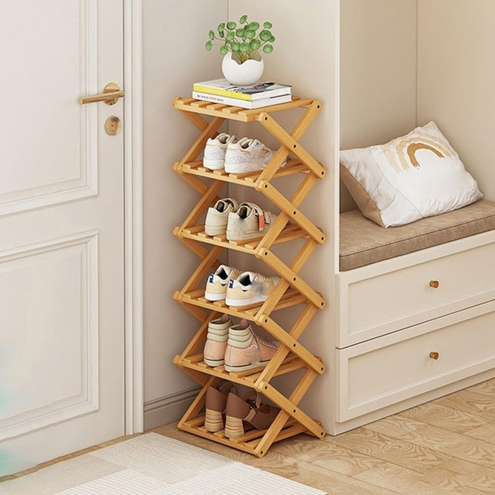 Multi - tier Foldable Shoe Rack - Storage Shelf - Light Brown - Oaksoho