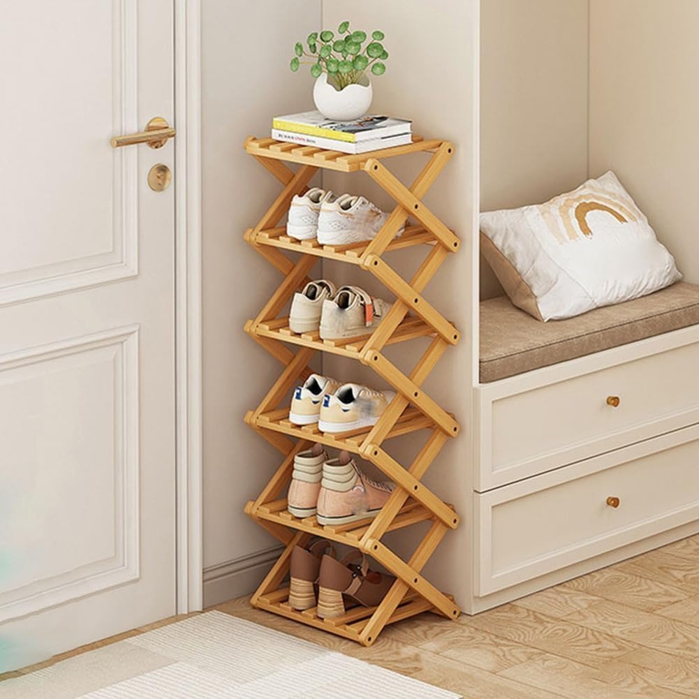 Multi - tier Foldable Shoe Rack - Storage Shelf - Light Brown - Oaksoho