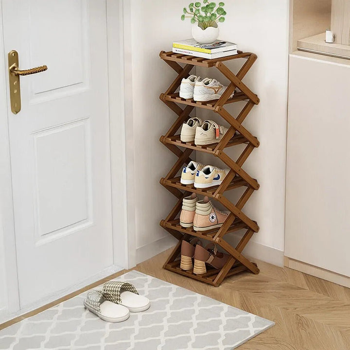 Multi - tier Foldable Shoe Rack - Storage Shelf - Brown - Oaksoho