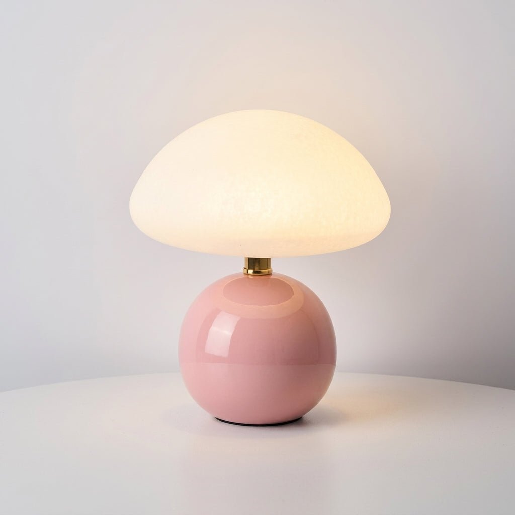 Mushroom Table Lamp with Dome Shade and Round Ball Base - Table Lamp - Pink - Oaksoho