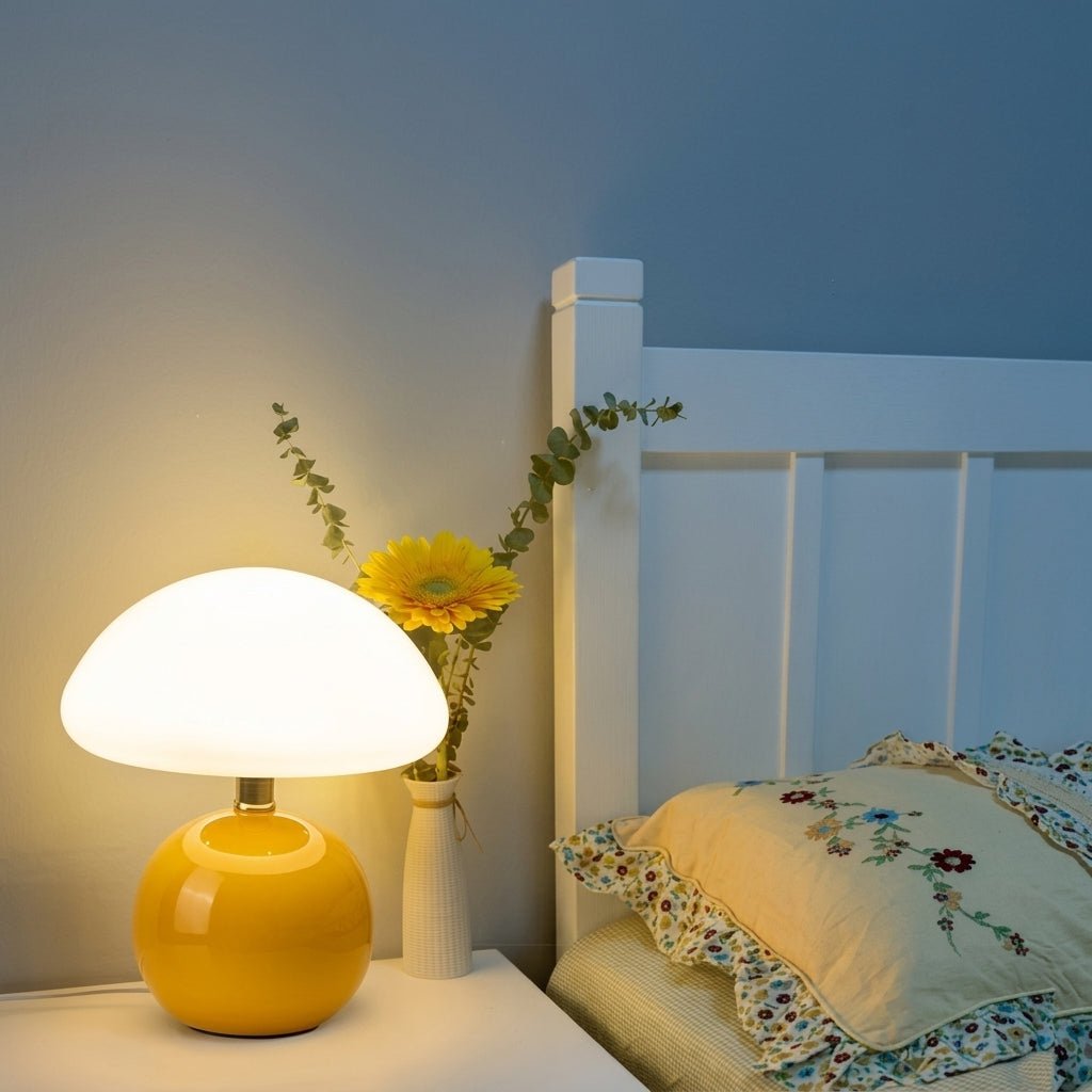 Mushroom Table Lamp with Dome Shade and Round Ball Base - Table Lamp - Orange - Oaksoho