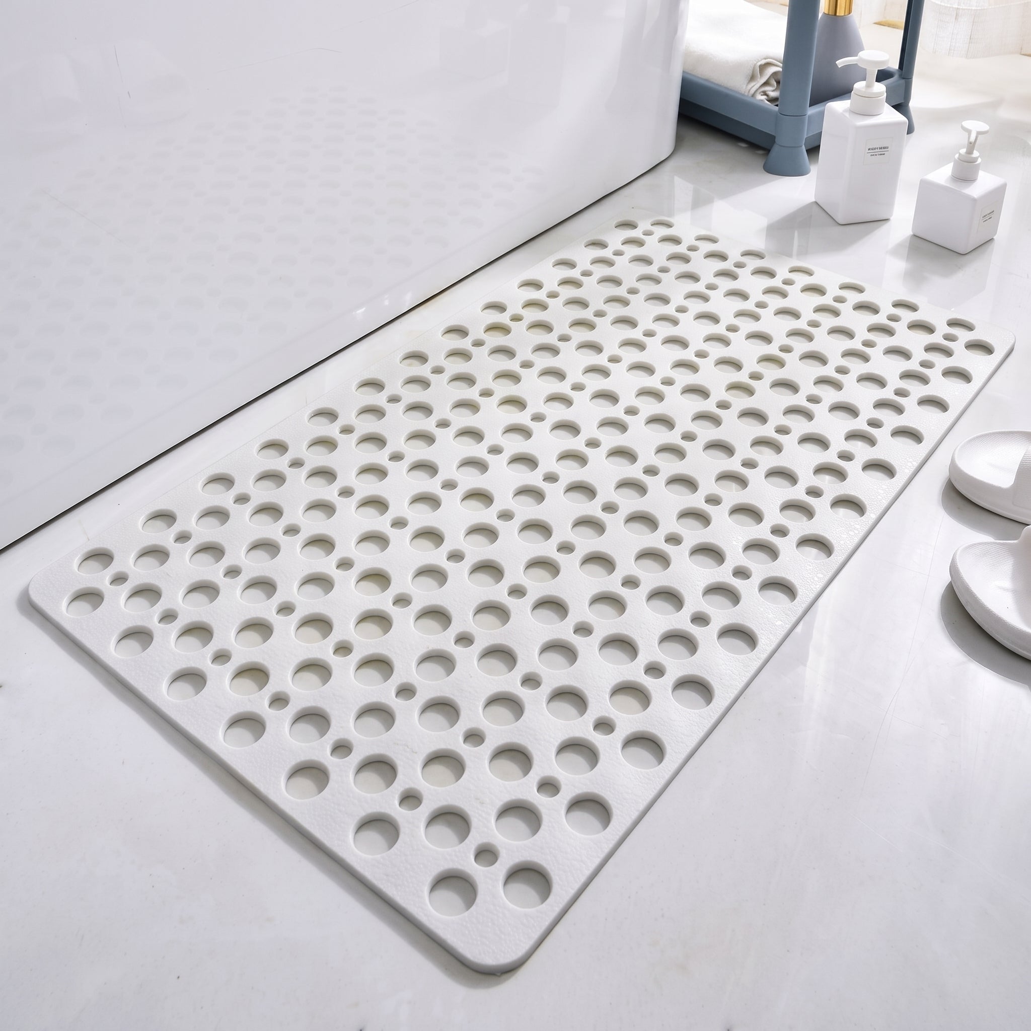 Non-Slip Hollow Drain Shower Perforated Bath Mat - Bath Mats & Rugs - White - Oaksoho