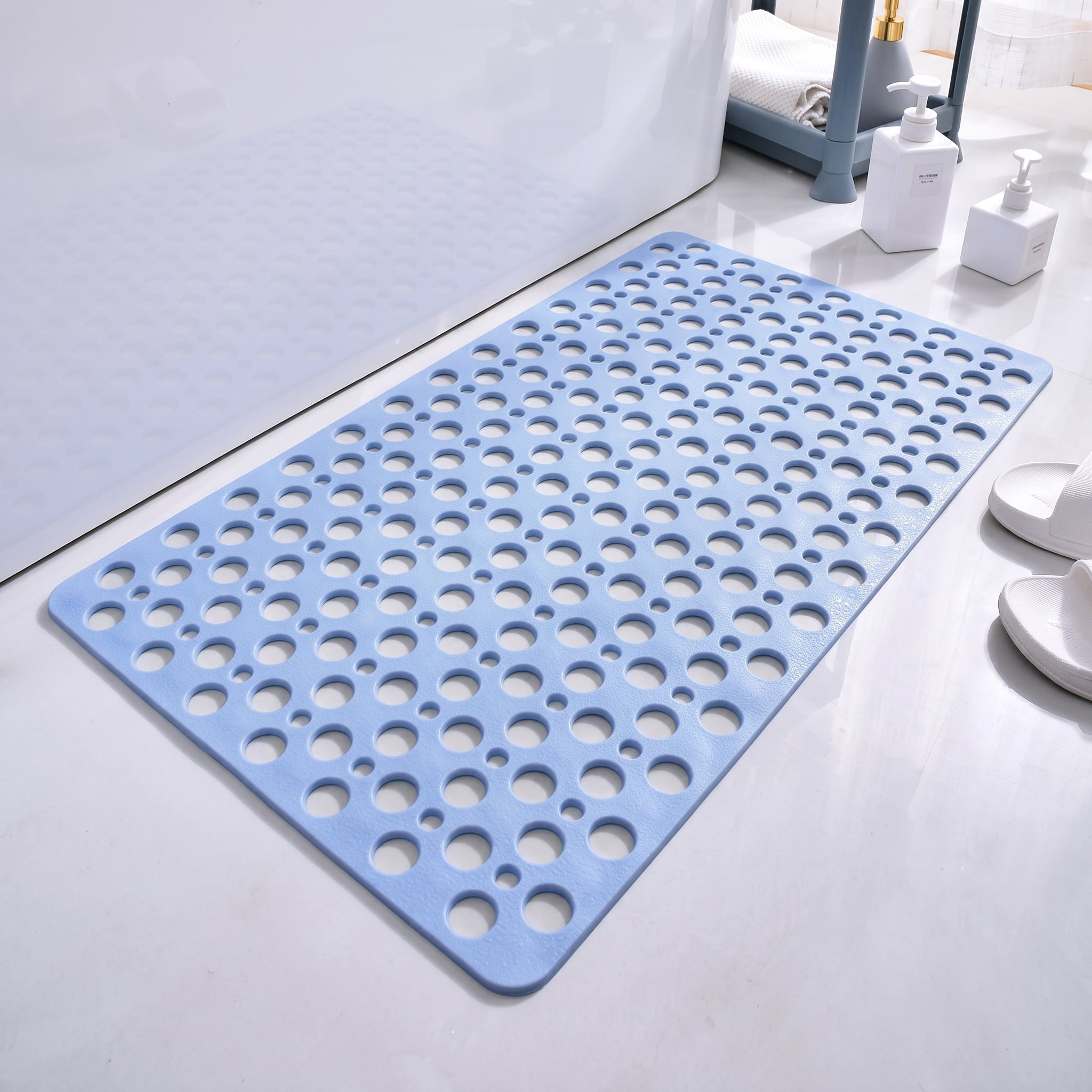 Non-Slip Hollow Drain Shower Perforated Bath Mat - Bath Mats & Rugs - Blue - Oaksoho