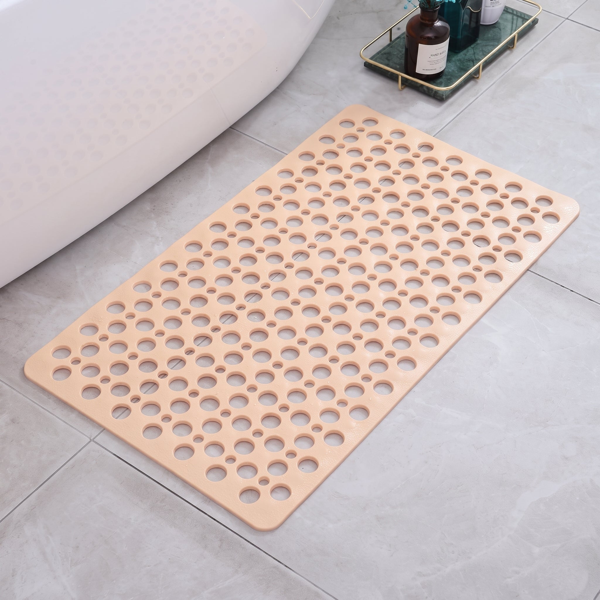 Non-Slip Hollow Drain Shower Perforated Bath Mat - Bath Mats & Rugs - Beige - Oaksoho
