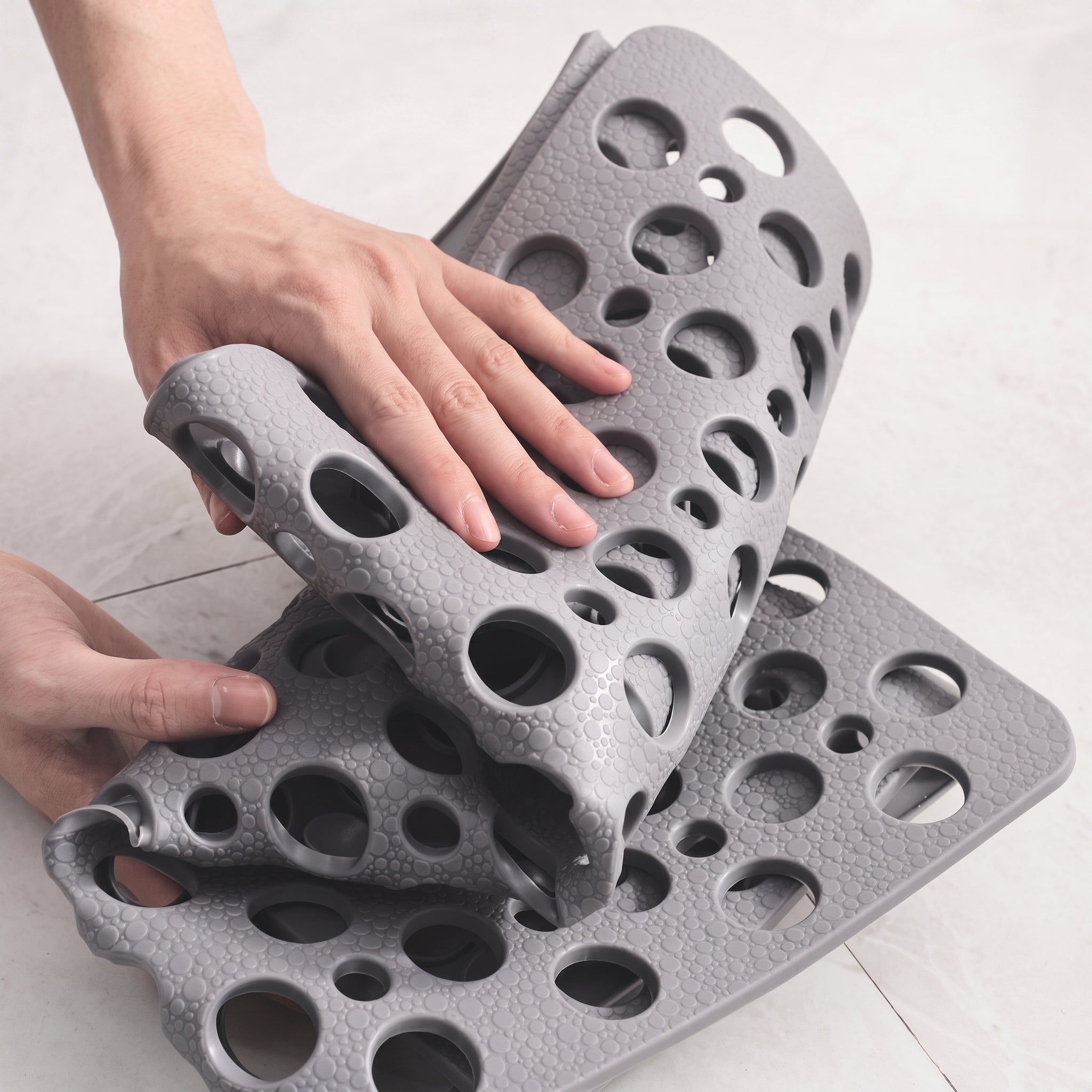 Non-Slip Hollow Drain Shower Perforated Bath Mat - Bath Mats & Rugs - Grey - Oaksoho
