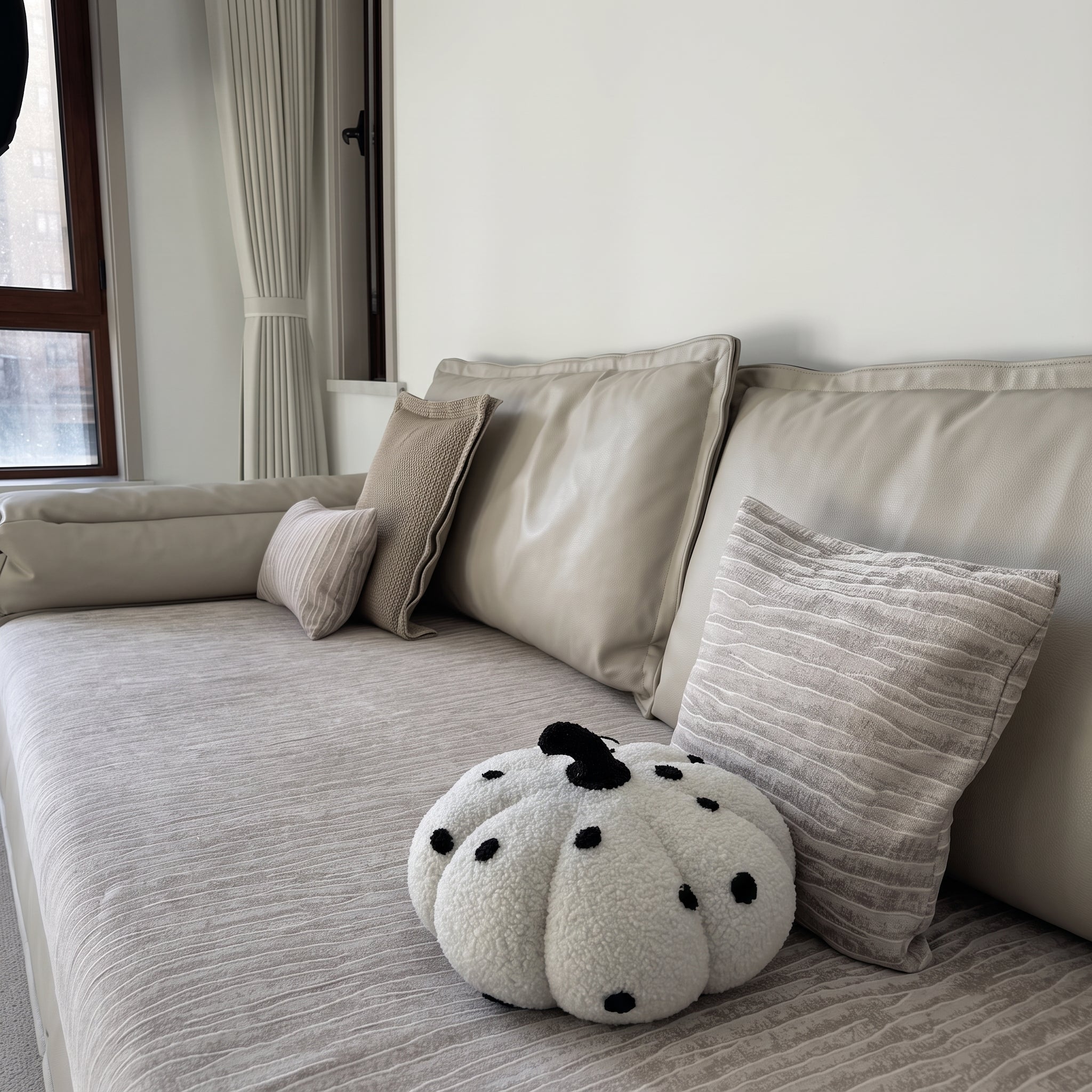Non-Slip Textured Wave Sofa Cover with Contrast Trim - Sofa Cover - Cream - Oaksoho
