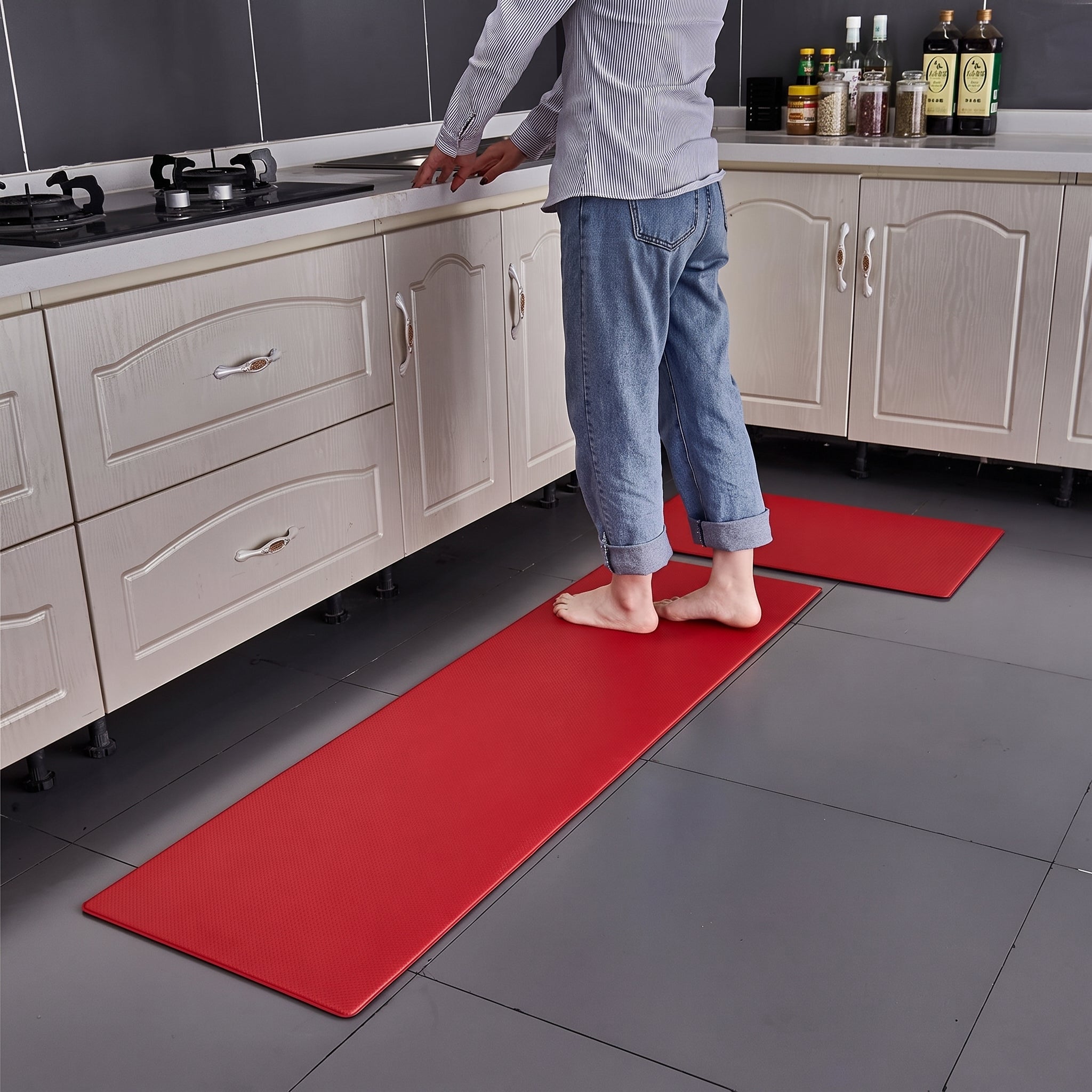 Non-slip Waterproof Padded Kitchen Floor Mat - Rugs - Red - Oaksoho