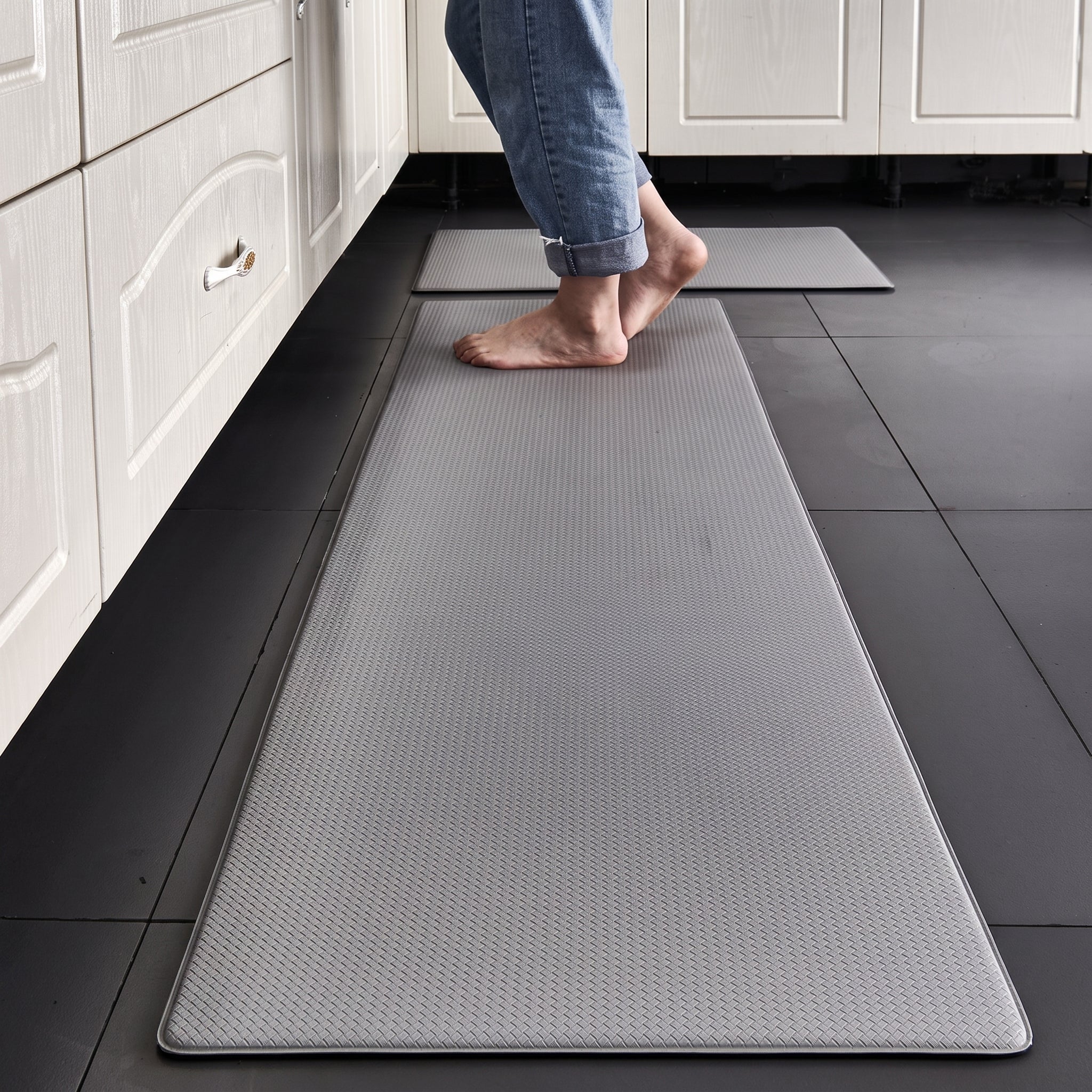 Non-slip Waterproof Padded Kitchen Floor Mat - Rugs - Light Grey - Oaksoho