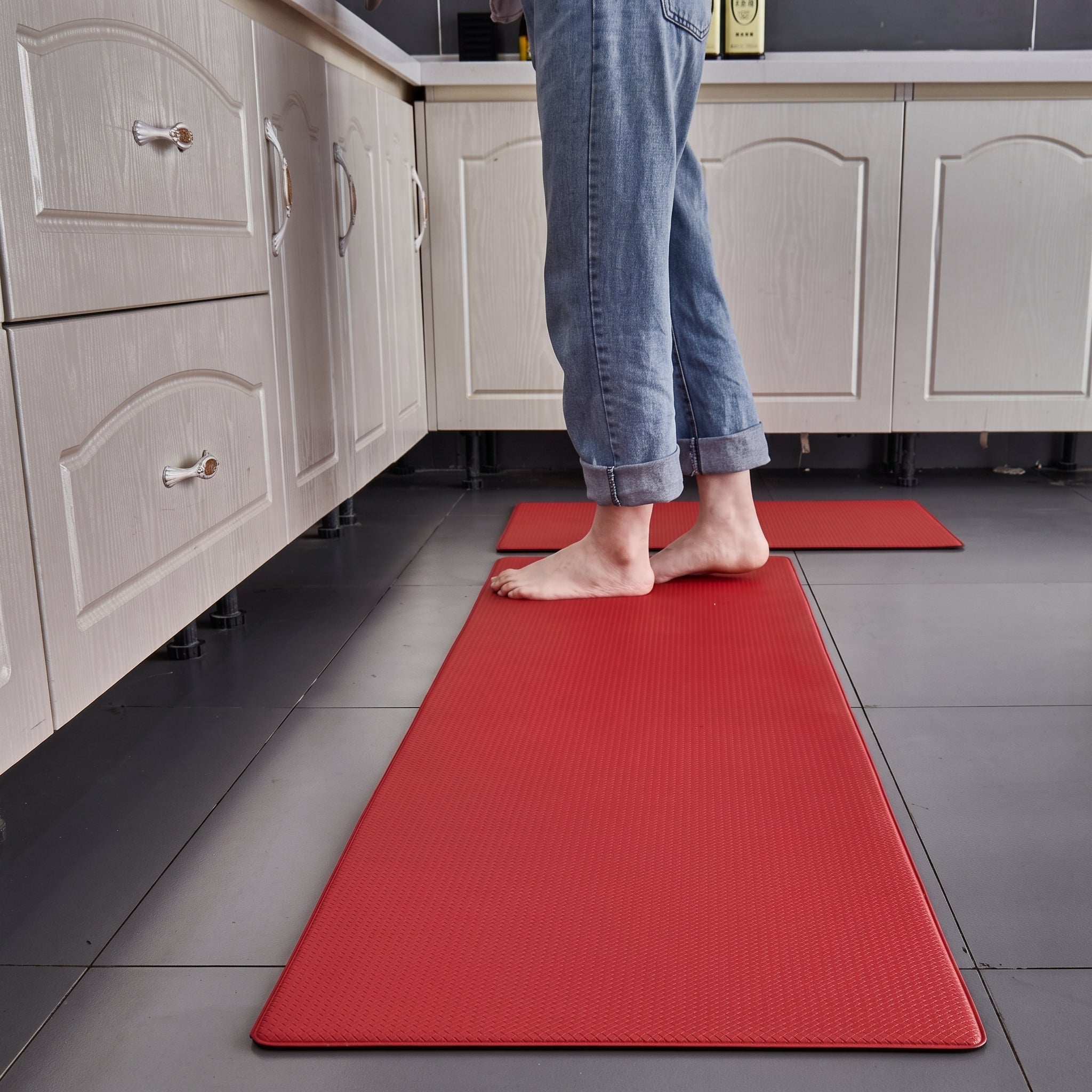Non-slip Waterproof Padded Kitchen Floor Mat - Rugs - Red - Oaksoho