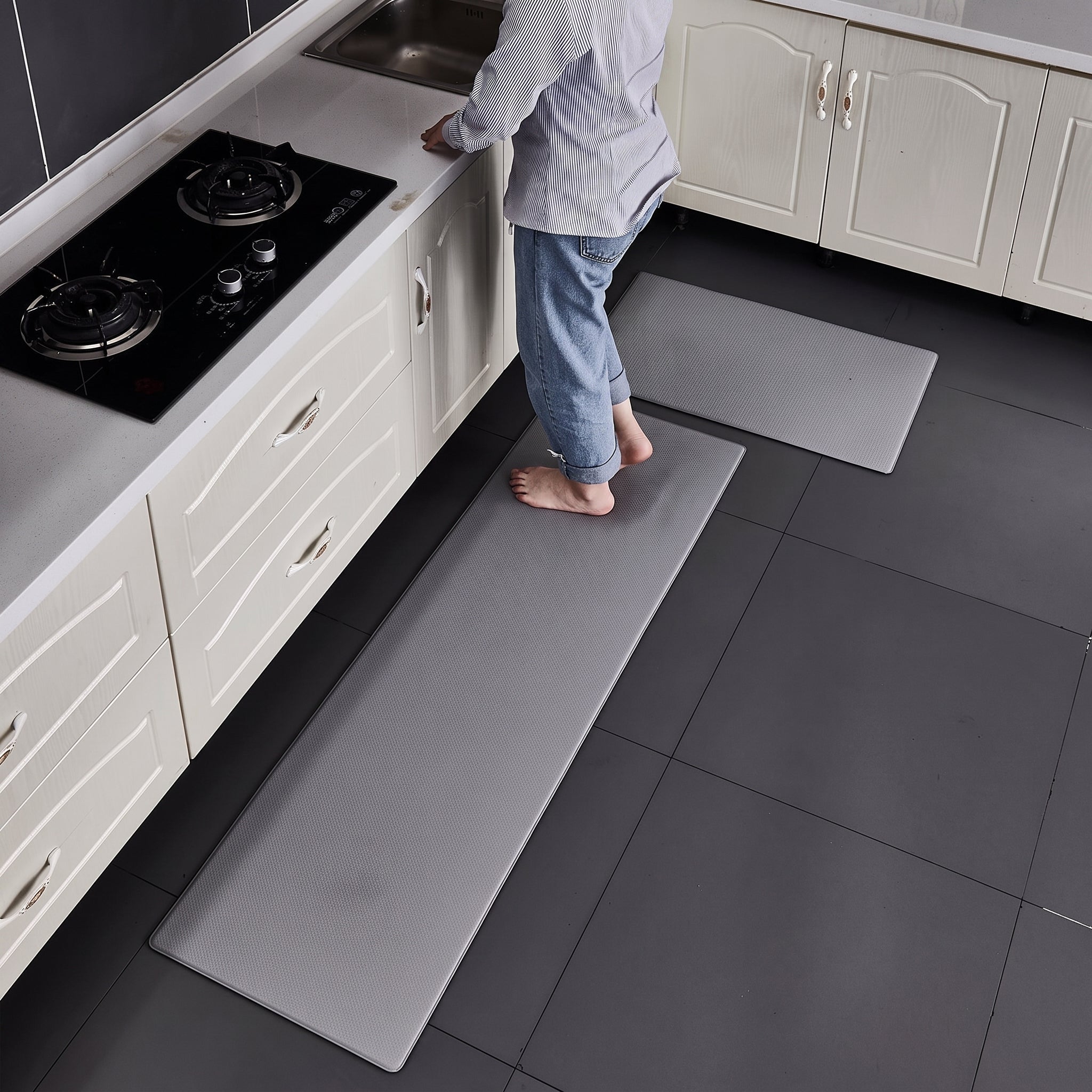 Non-slip Waterproof Padded Kitchen Floor Mat - Rugs - Light Grey - Oaksoho