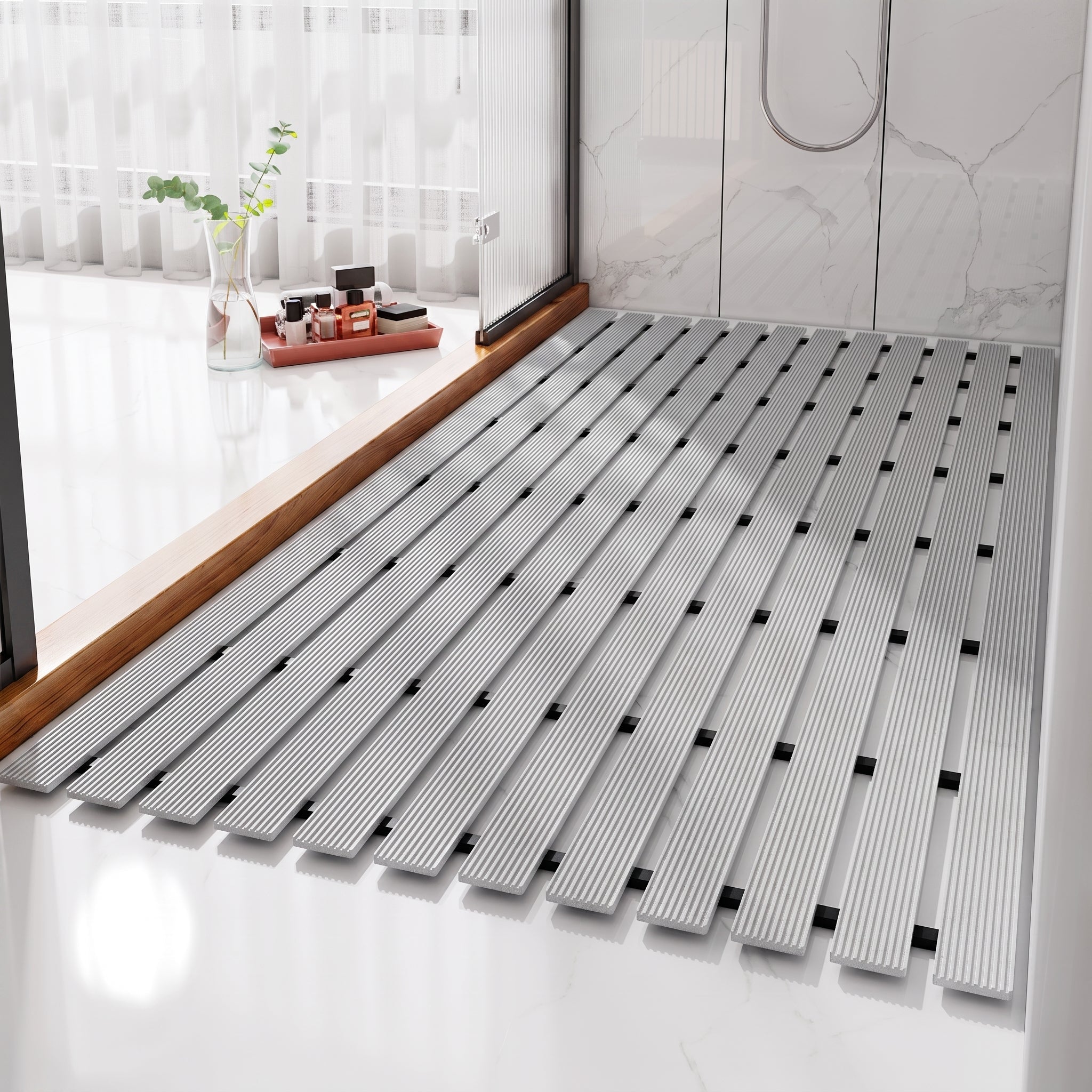 Non-slip Waterproof Shower Mat - Bath Mats & Rugs - Grey - Oaksoho