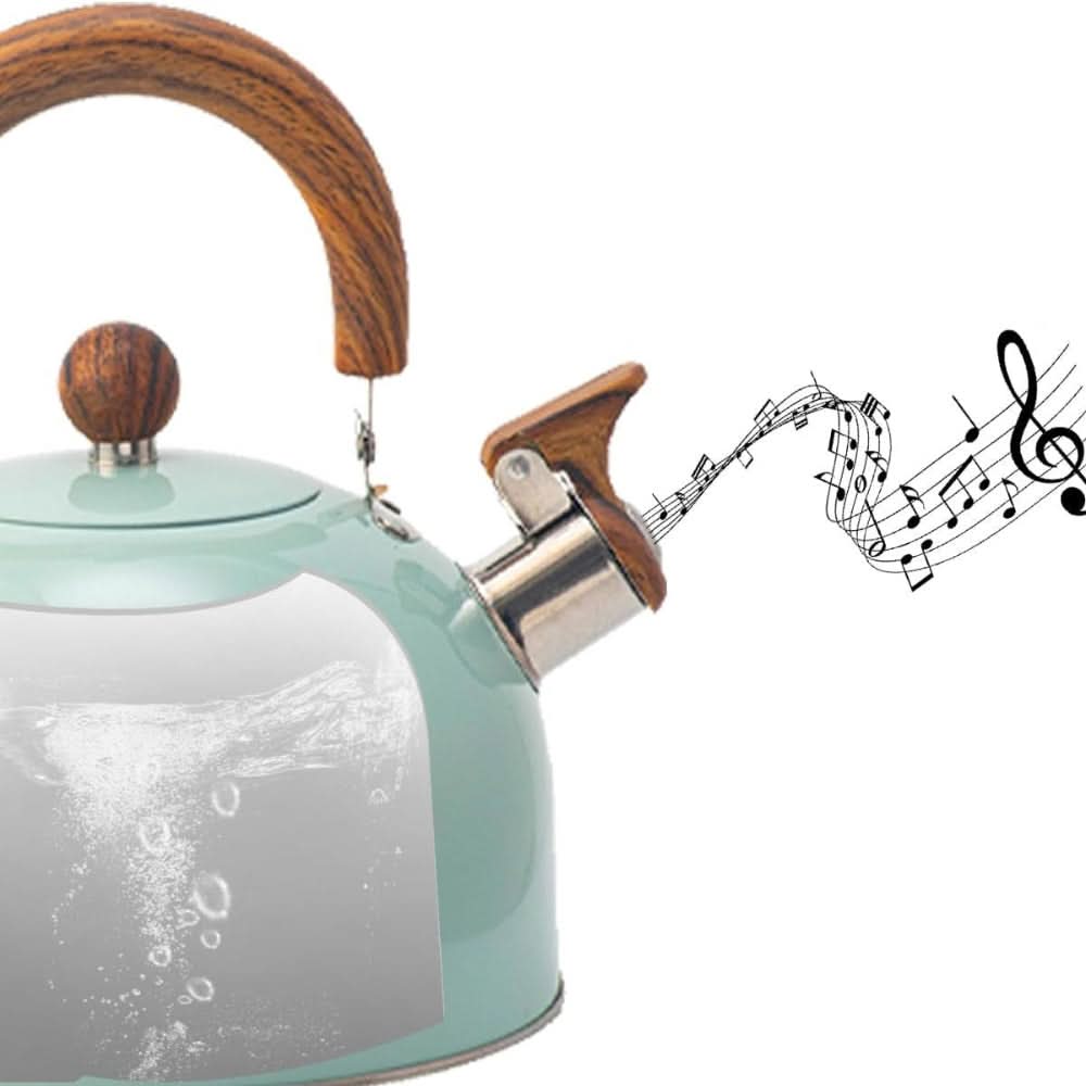 Stainless Steel Whistling Kettle with Wooden Handle & Whistle Function