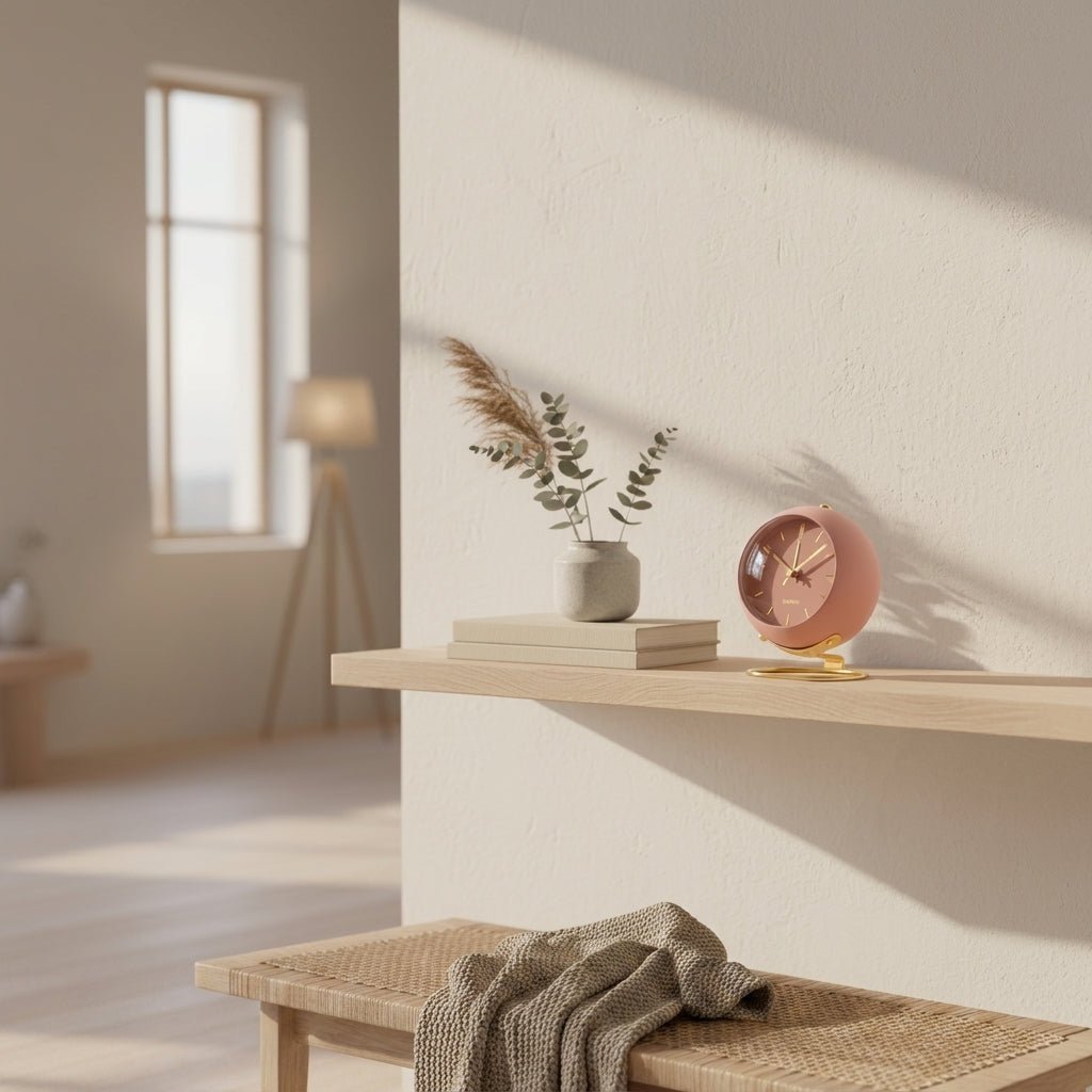 Nordic Minimalist Round Desk Clock with Gold Base - Desk Clock - Pink - Oaksoho