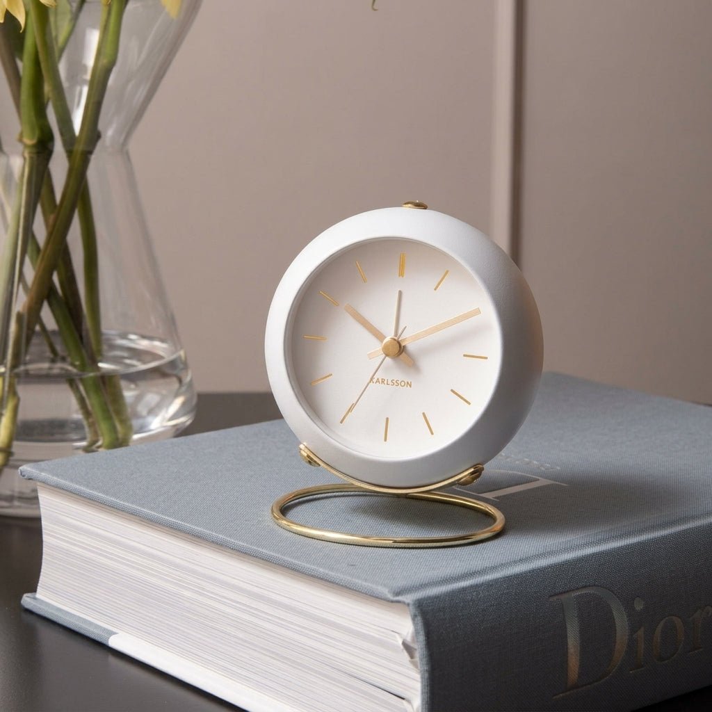 Nordic Minimalist Round Desk Clock with Gold Base - Desk Clock - White - Oaksoho