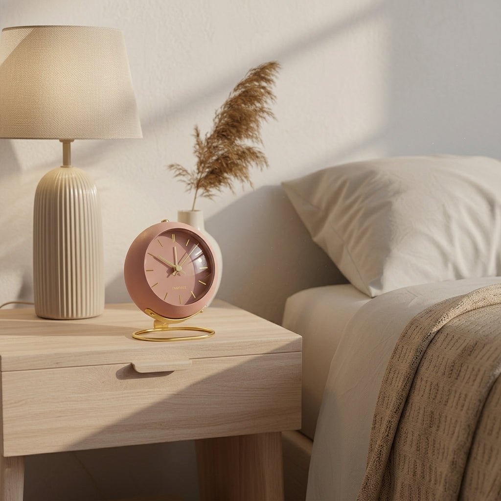 Nordic Minimalist Round Desk Clock with Gold Base - Desk Clock - Pink - Oaksoho