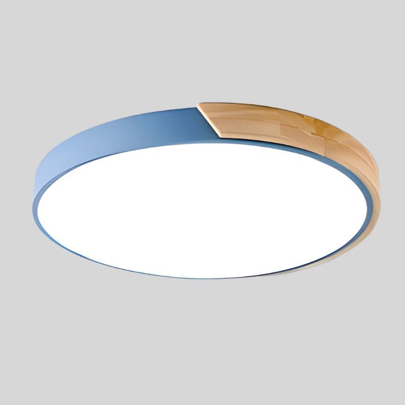 Nordic Round LED Ceiling Light with Natural Wood Accent - Ceiling Light Fixtures - Blue - Oaksoho