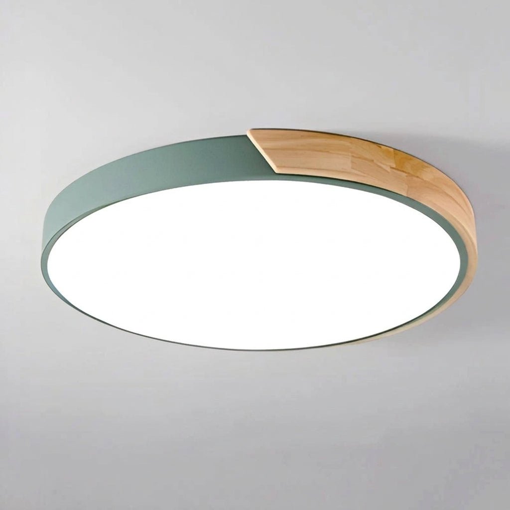 Nordic Round LED Ceiling Light with Natural Wood Accent - Ceiling Light Fixtures - Green - Oaksoho