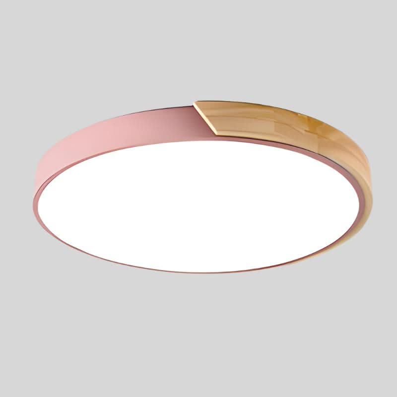 Nordic Round LED Ceiling Light with Natural Wood Accent - Ceiling Light Fixtures - Pink - Oaksoho