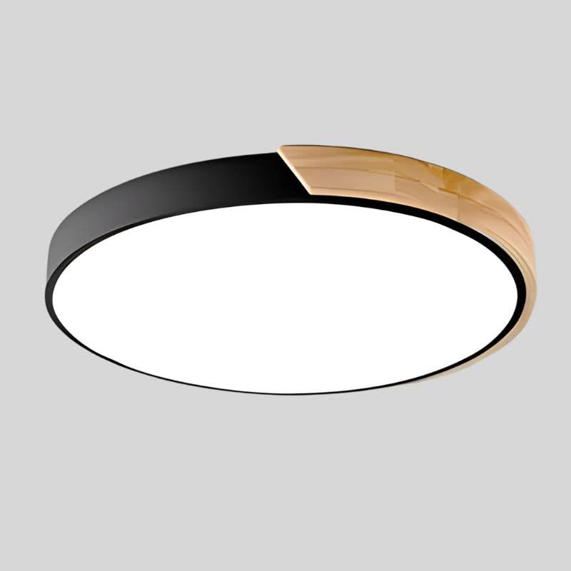 Nordic Round LED Ceiling Light with Natural Wood Accent - Ceiling Light Fixtures - Black - Oaksoho