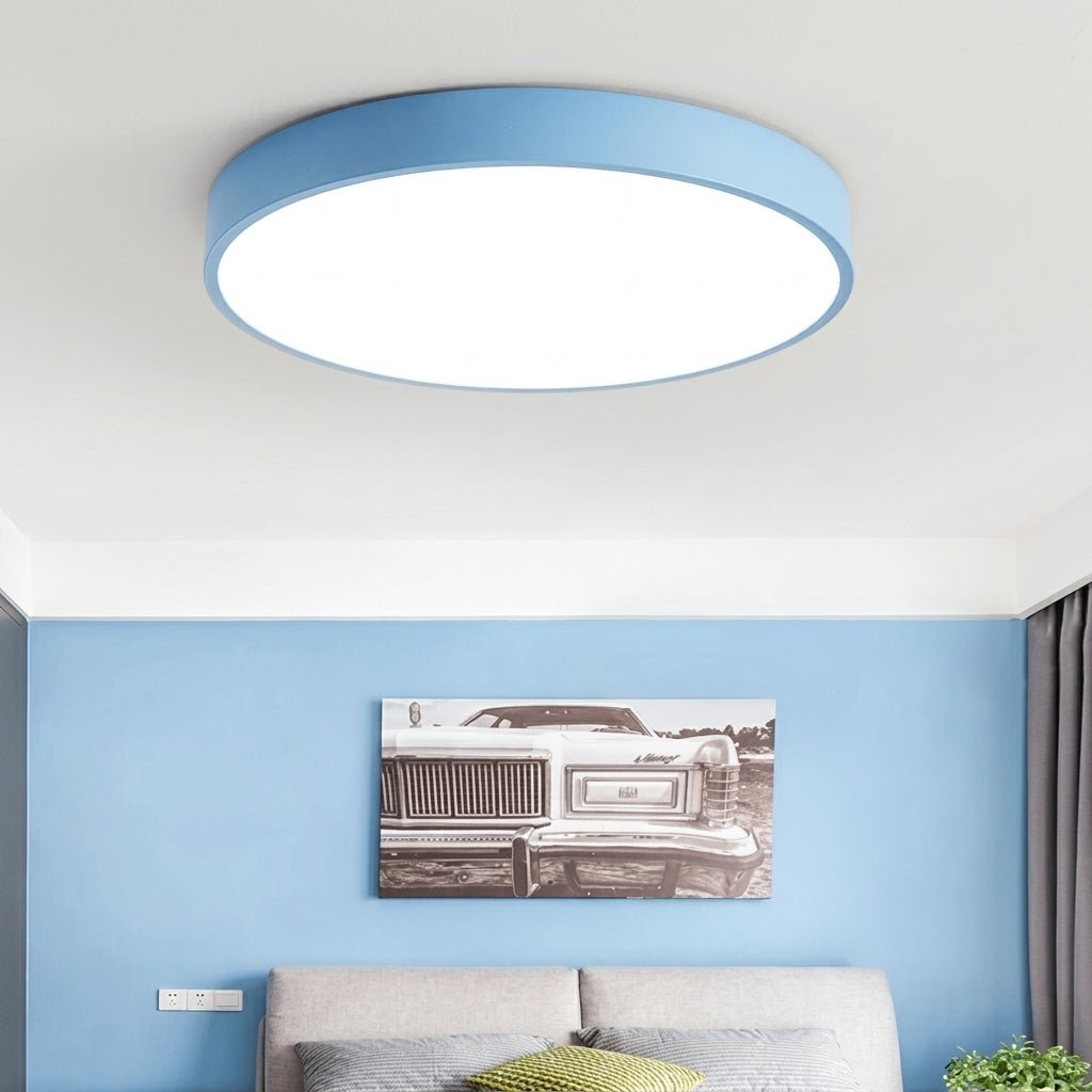 Nordic Round LED Ceiling Light with Natural Wood Accent - Ceiling Light Fixtures - Blue - Oaksoho
