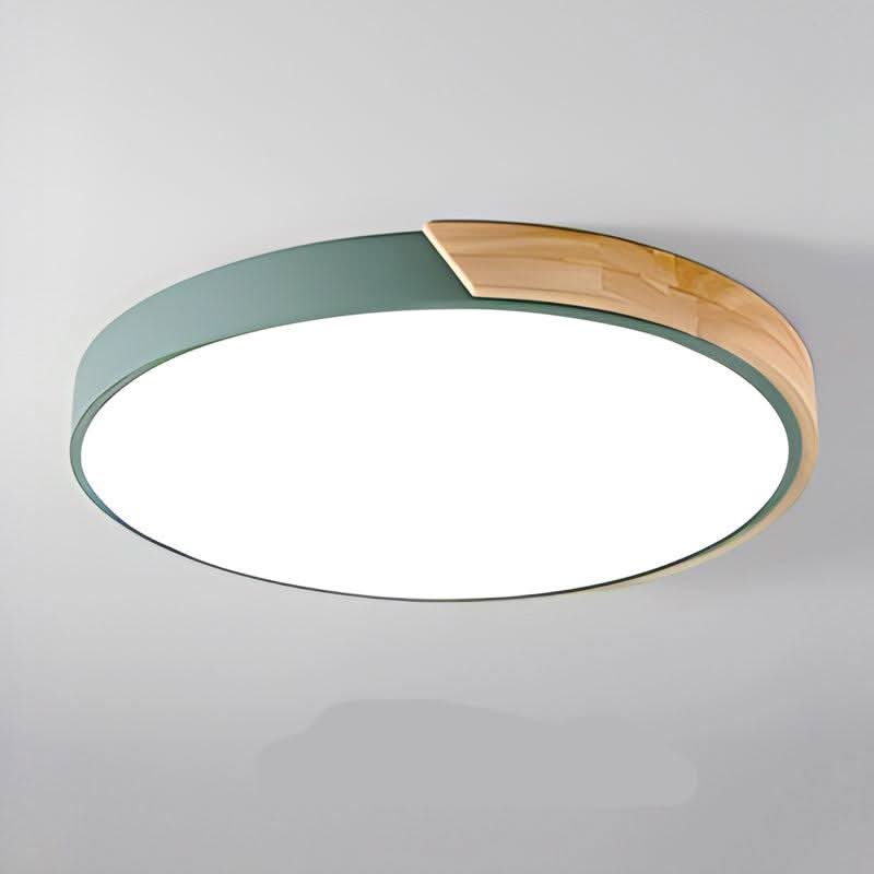 Nordic Round LED Ceiling Light with Natural Wood Accent - Ceiling Light Fixtures - Green - Oaksoho
