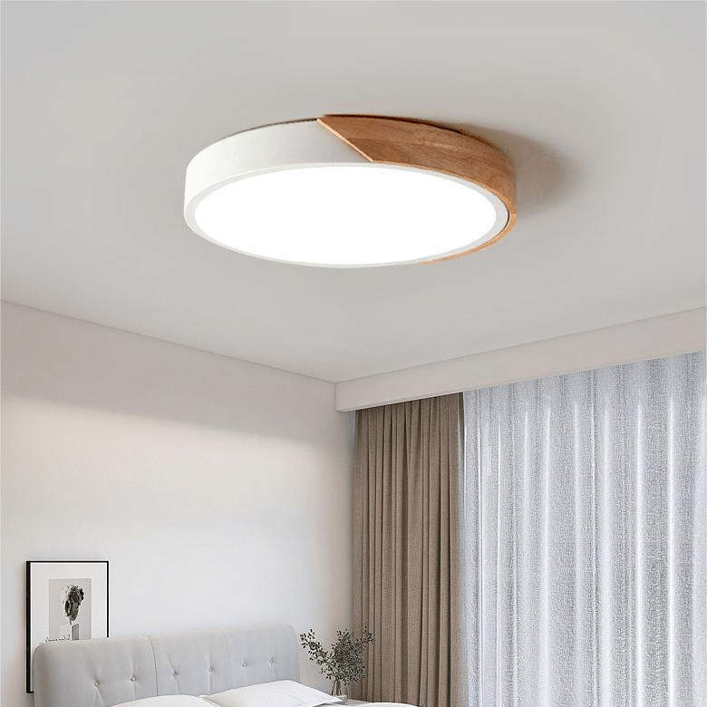 Nordic Round LED Ceiling Light with Natural Wood Accent - Ceiling Light Fixtures - Black - Oaksoho