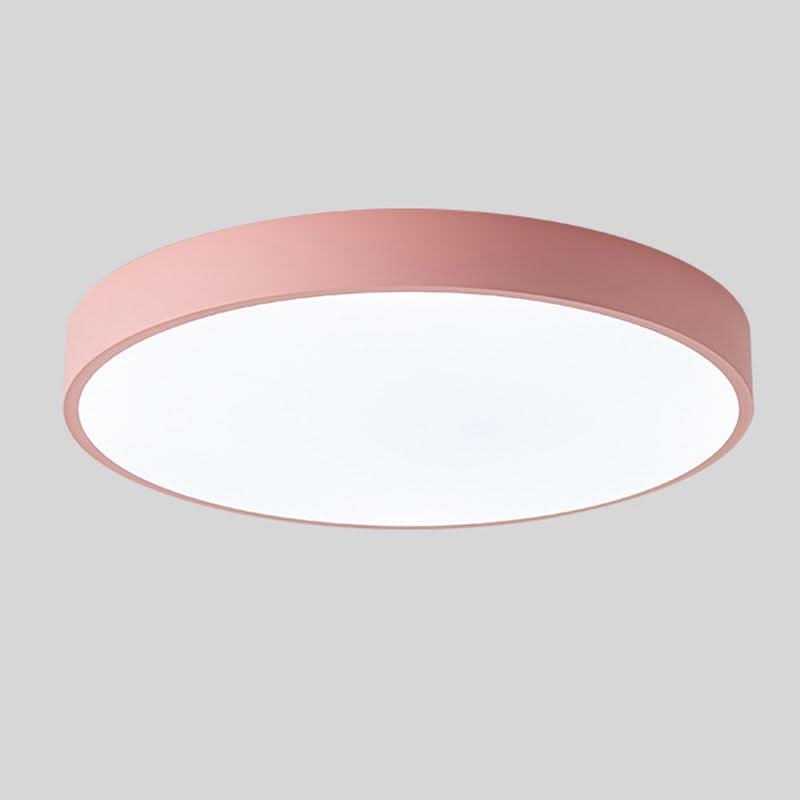 Nordic Round LED Ceiling Light with Natural Wood Accent - Ceiling Light Fixtures - Pink - Oaksoho