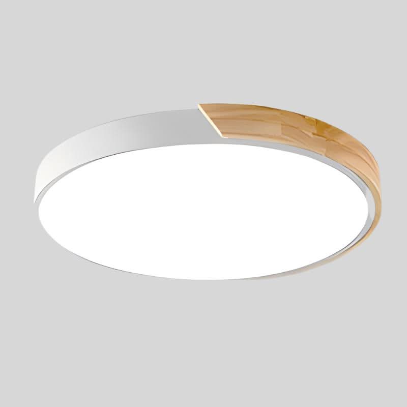 Nordic Round LED Ceiling Light with Natural Wood Accent - Ceiling Light Fixtures - White - Oaksoho