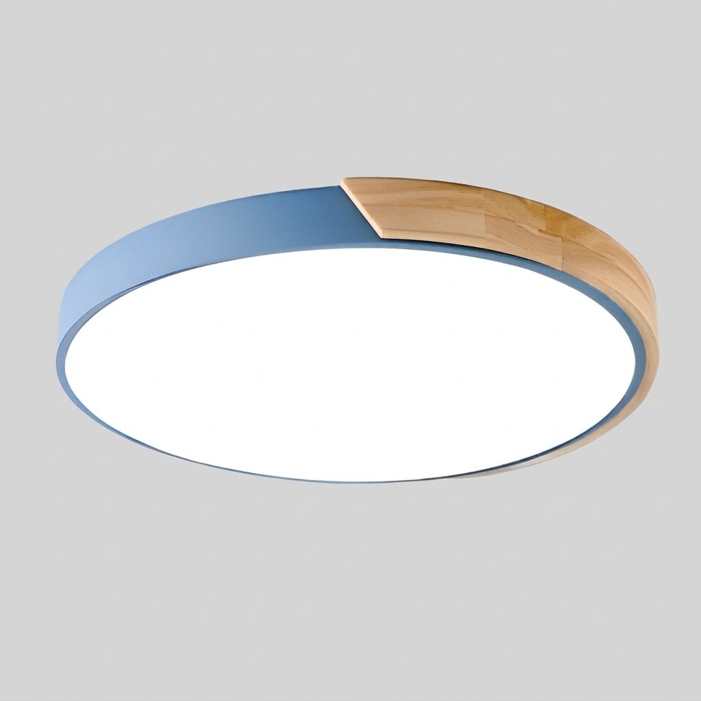 Nordic Round LED Ceiling Light with Natural Wood Accent - Ceiling Light Fixtures - Blue - Oaksoho