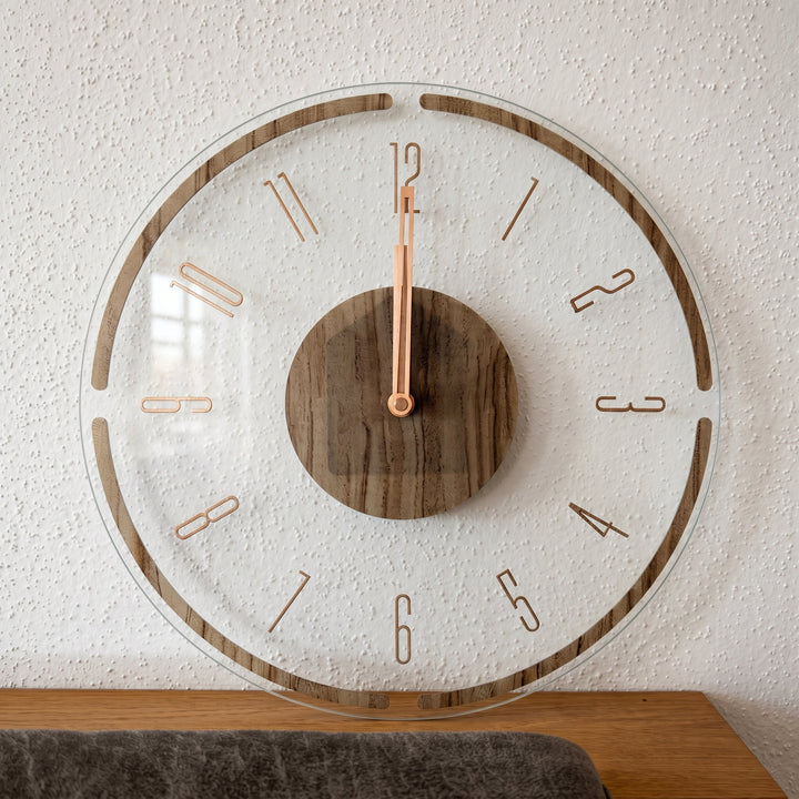 Nordic Wall Clock in Open Design with Wood Detail