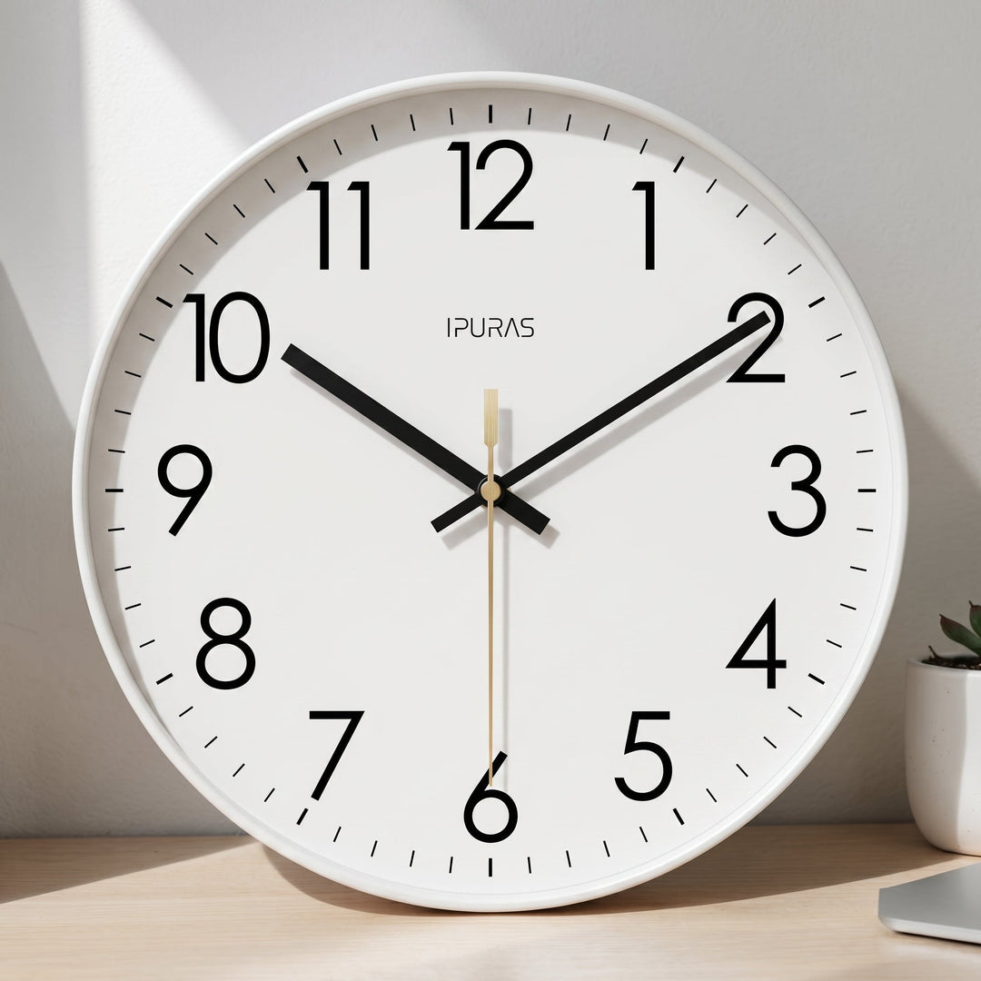 Nordic Wall Clock with Large Numbers and Silent Movement