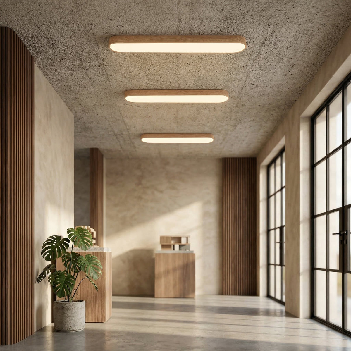 Oak Wood Linear LED Flush Mount Ceiling Light - Ceiling Light Fixtures - Light Brown - Oak Soho