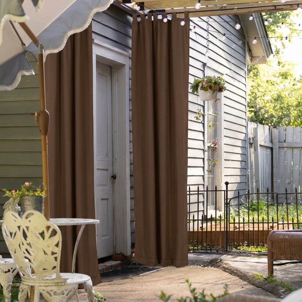 Outdoor Curtain with Loops for Terrace and Balcony - Outdoor Curtain - Brown - Oaksoho