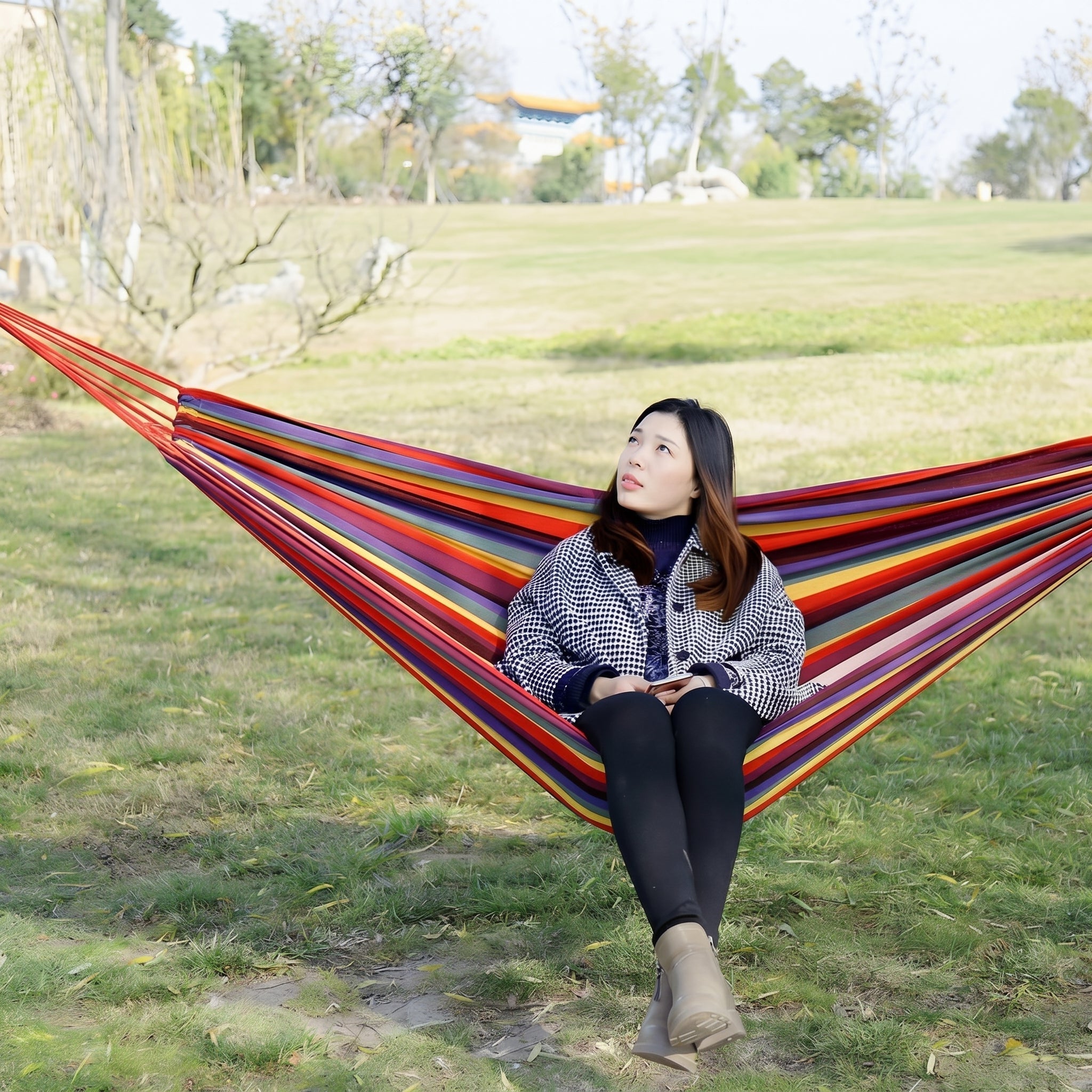 Outdoor Hammock with Colourful Stripe Pattern and Carry Bag - Outdoor Hammock - Blue - Oaksoho