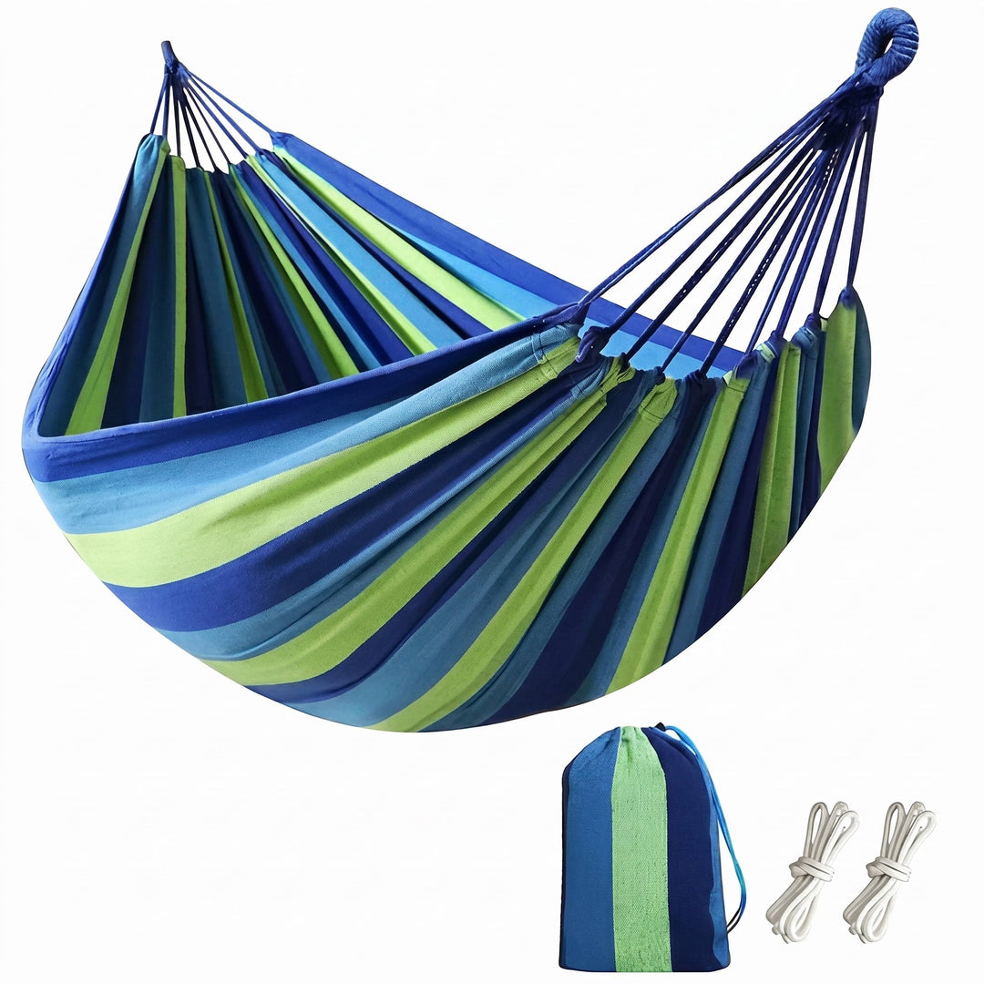 Outdoor Hammock with Colourful Stripe Pattern and Carry Bag - Outdoor Hammock - Blue - Oaksoho