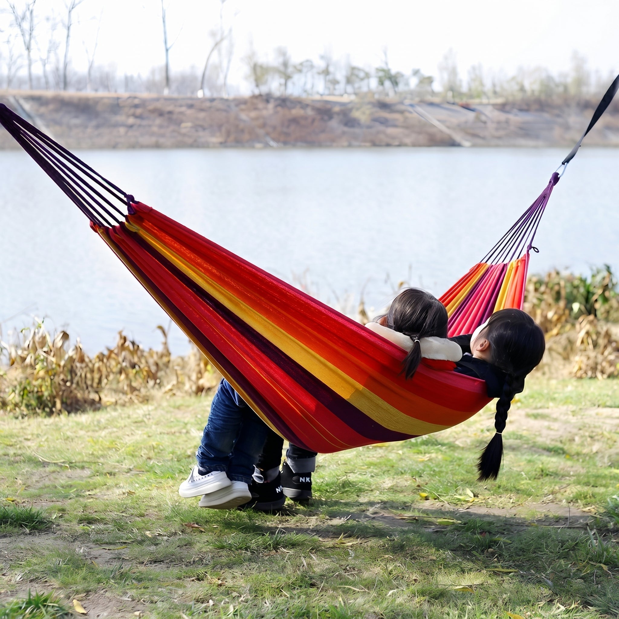 Outdoor Hammock with Colourful Stripe Pattern and Carry Bag - Outdoor Hammock - Blue - Oaksoho