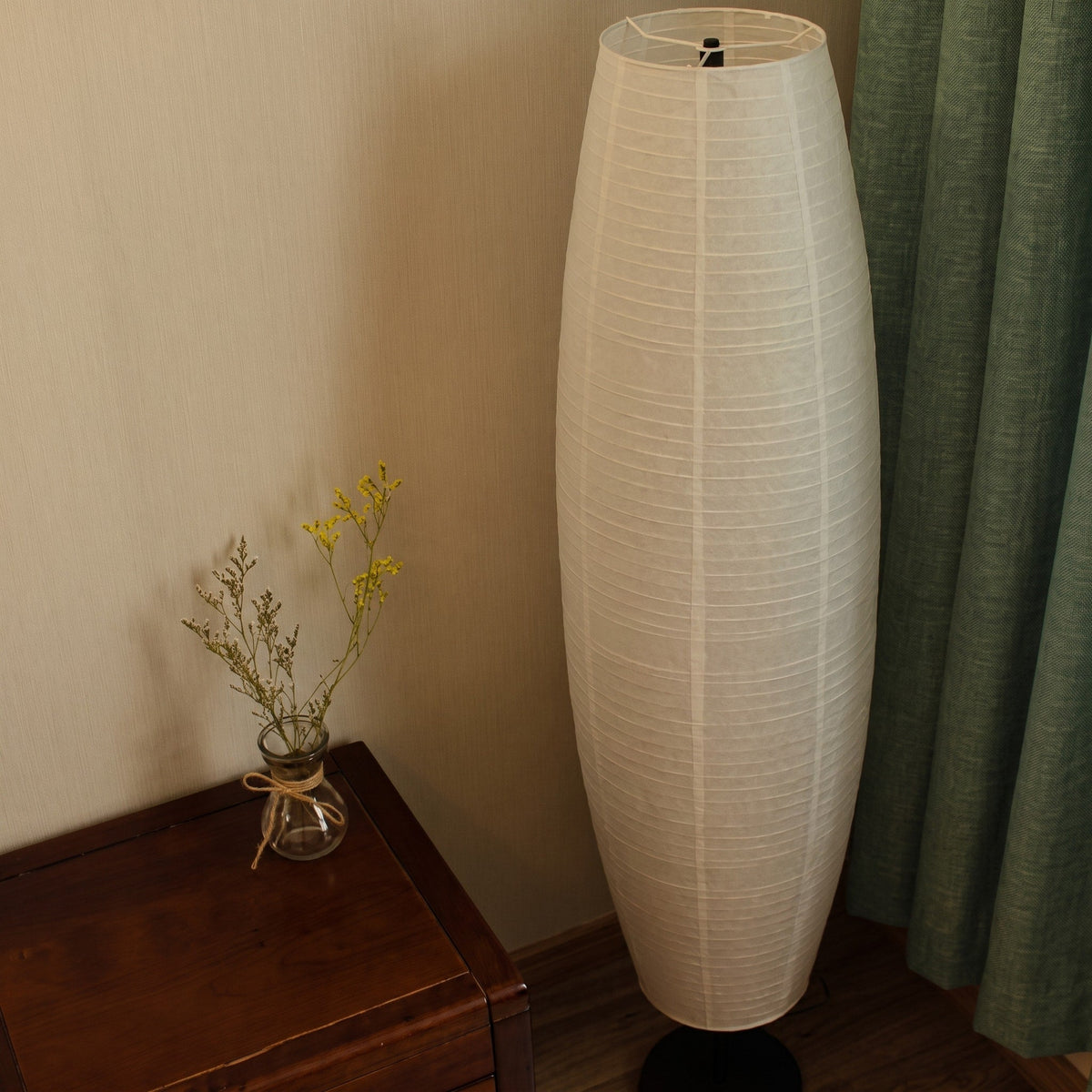 Oval Floor Lamp with Ribbed Paper Shade Japanese Style - Floor Lamps - Oaksoho