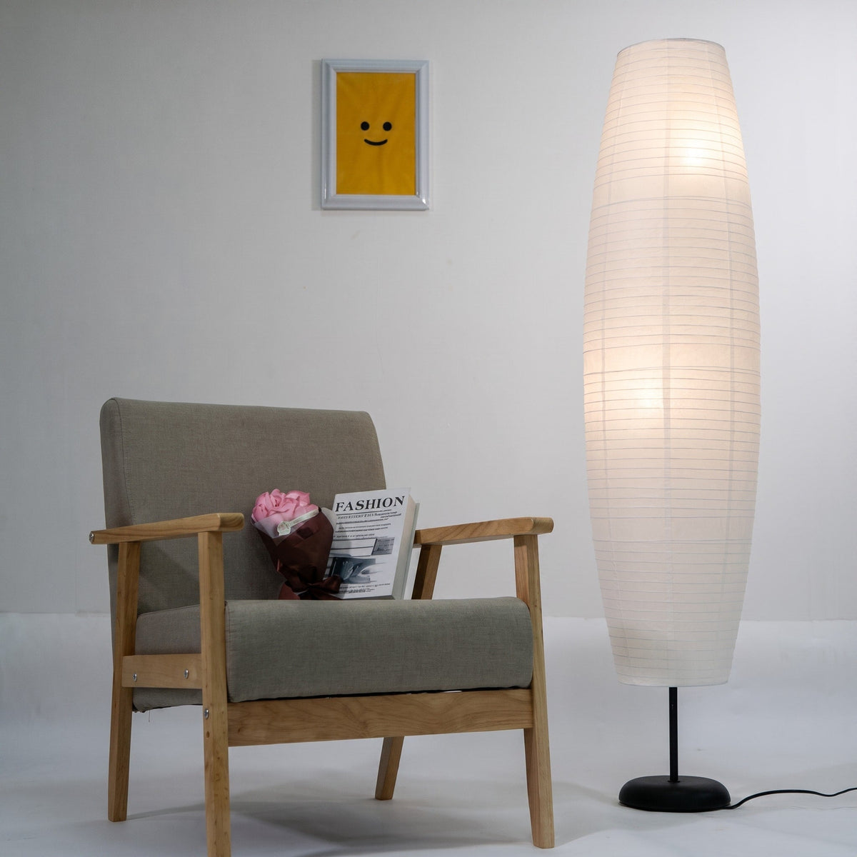 Oval Floor Lamp with Ribbed Paper Shade Japanese Style - Floor Lamps - Oaksoho