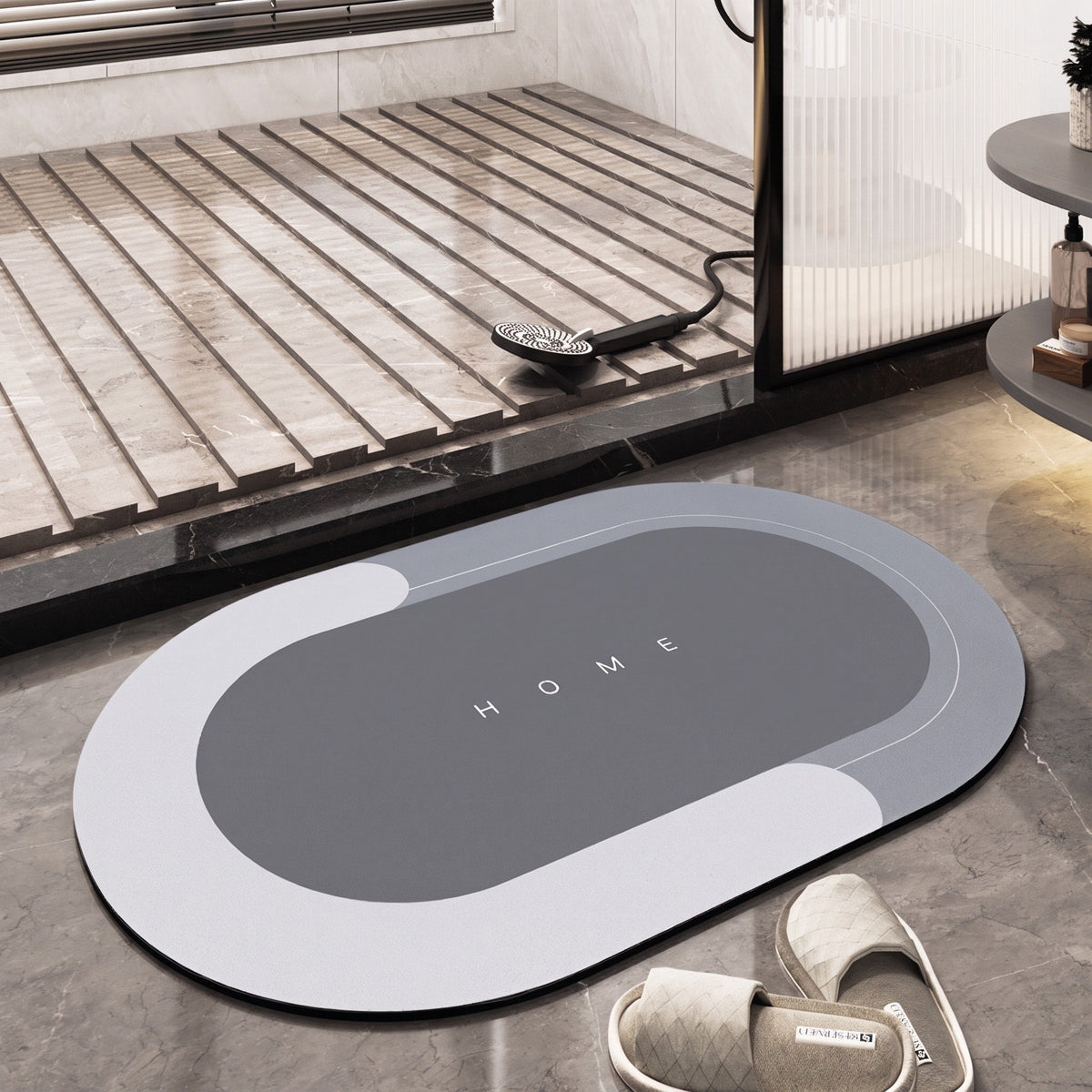 Oval Quick Dry Absorbent Floor Mat for Kitchen and Bathroom - Bath Mats & Rugs - Light Grey - Oak Soho