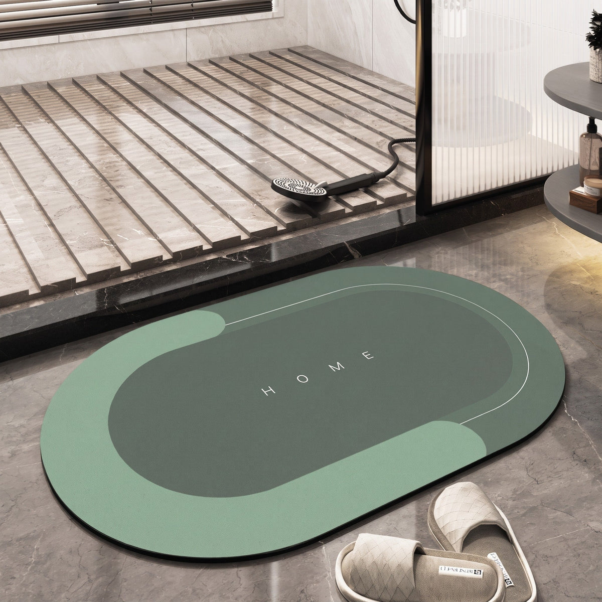 Oval Quick Dry Absorbent Floor Mat for Kitchen and Bathroom - Bath Mats & Rugs - Green - Oak Soho