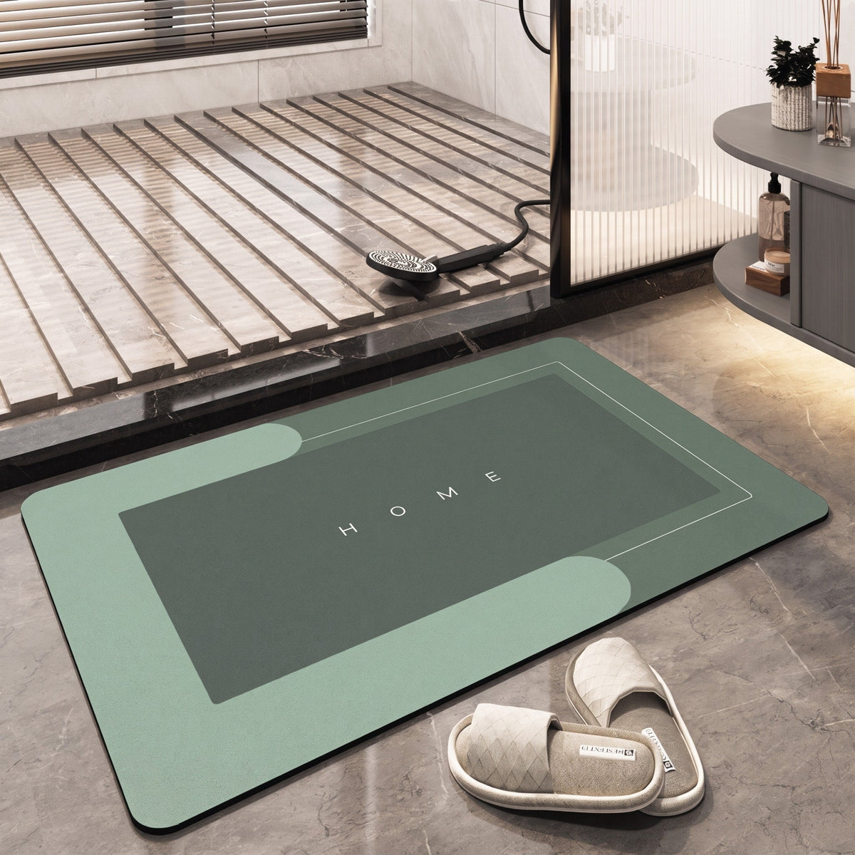 Oval Quick Dry Absorbent Floor Mat for Kitchen and Bathroom - Bath Mats & Rugs - Green - Oak Soho