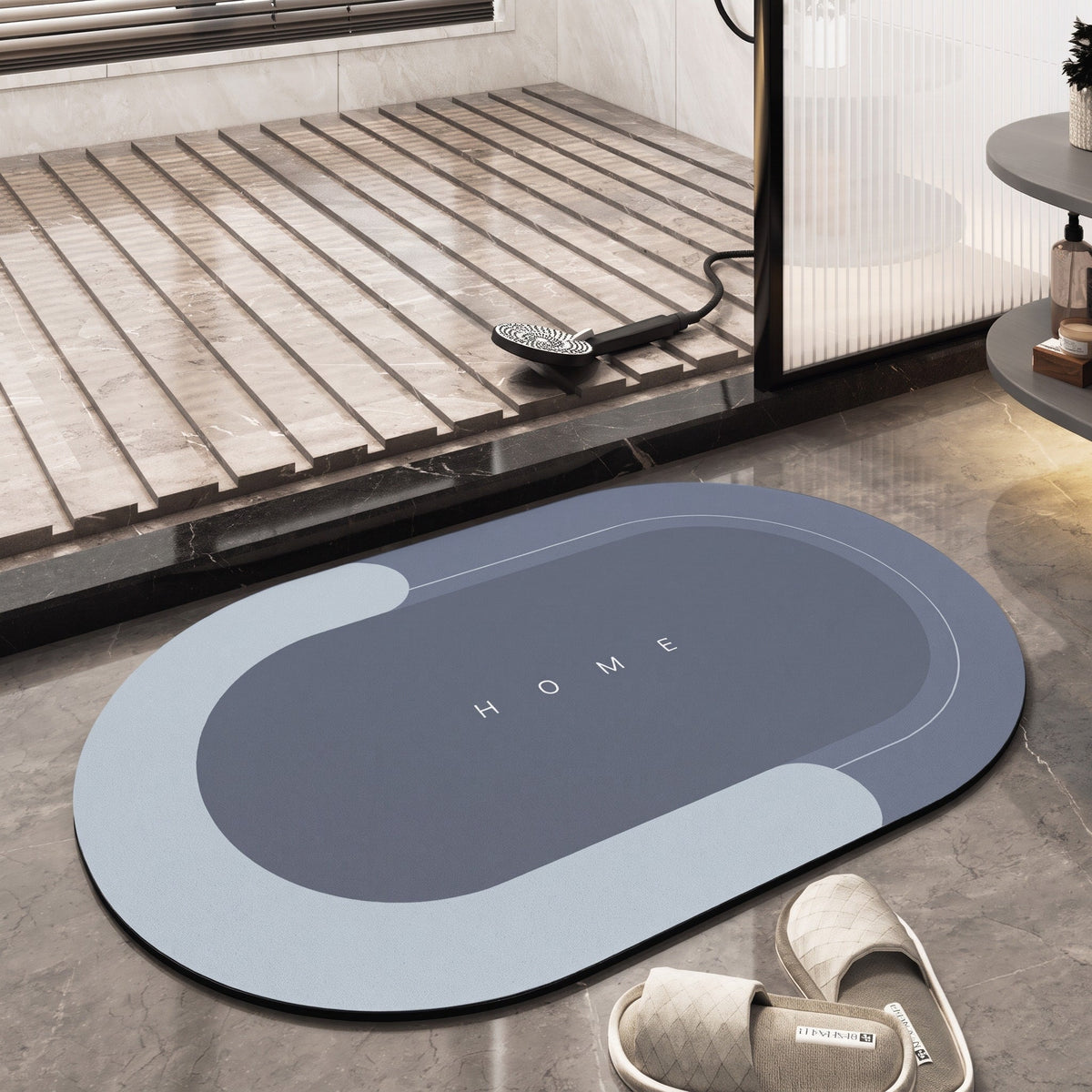 Oval Quick Dry Absorbent Floor Mat for Kitchen and Bathroom - Bath Mats & Rugs - Blue - Oak Soho