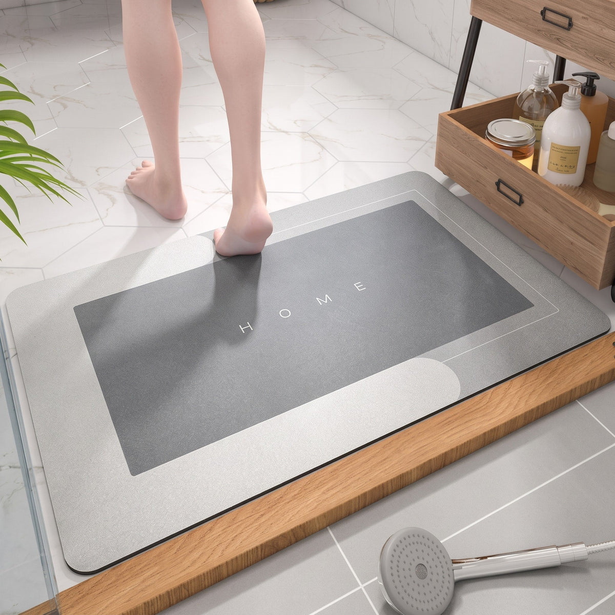 Oval Quick Dry Absorbent Floor Mat for Kitchen and Bathroom - Bath Mats & Rugs - Light Grey - Oak Soho