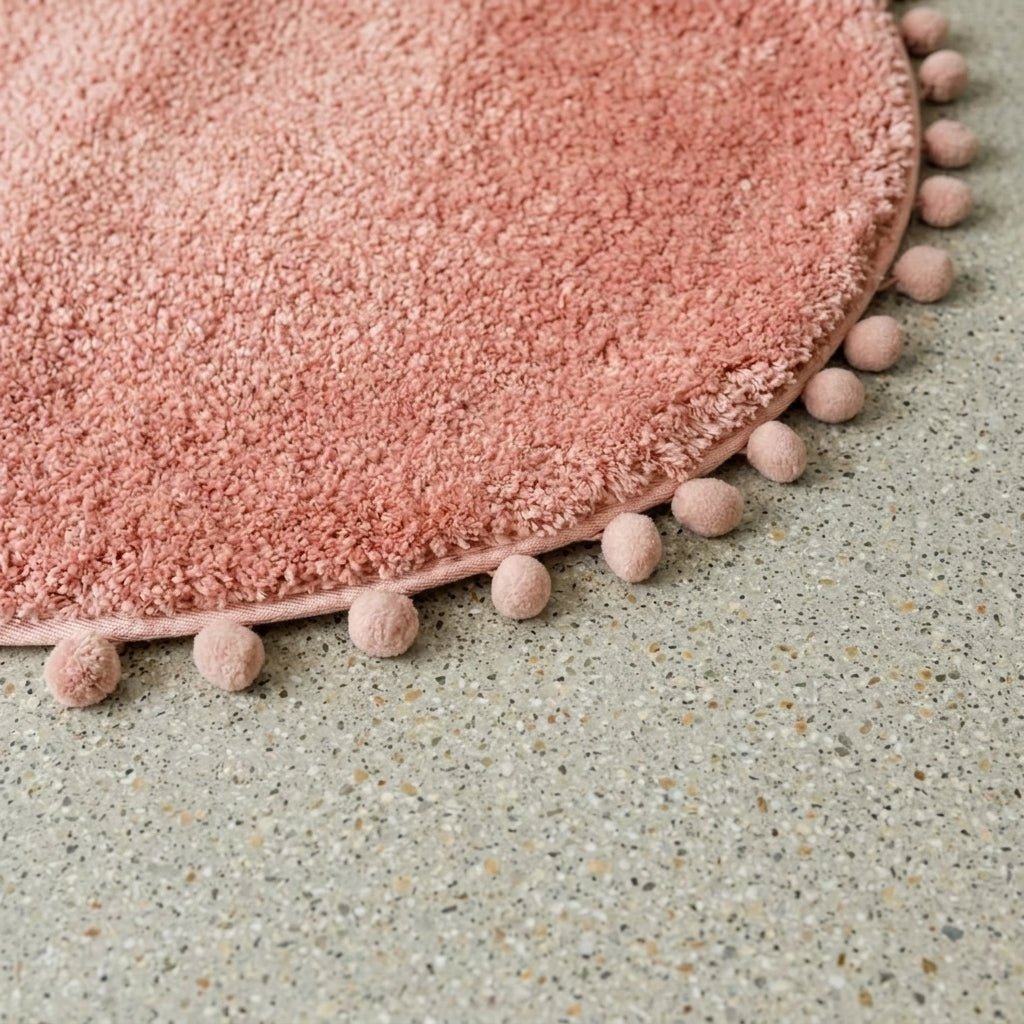 Oval Rug with Pompom Border - Rugs & Carpets - Pink - Oaksoho