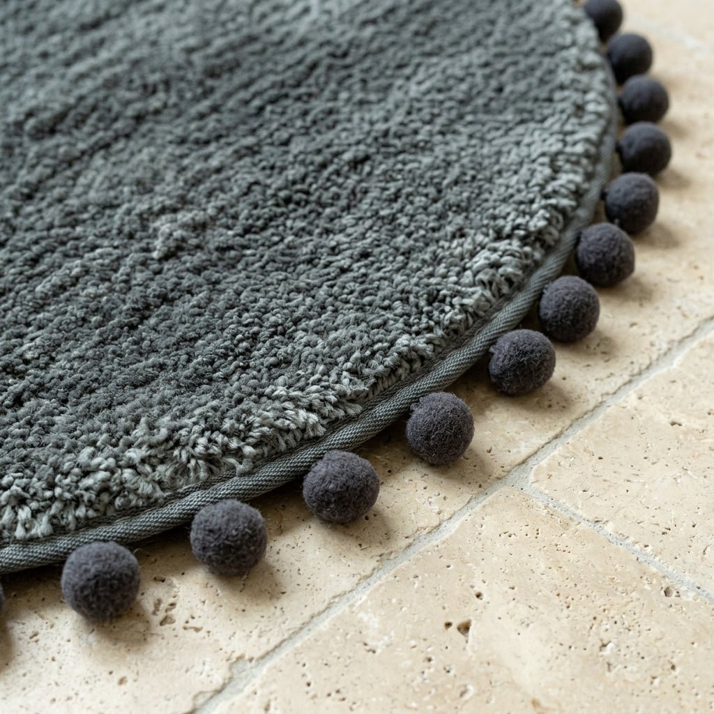 Oval Rug with Pompom Border - Rugs & Carpets - Grey - Oaksoho