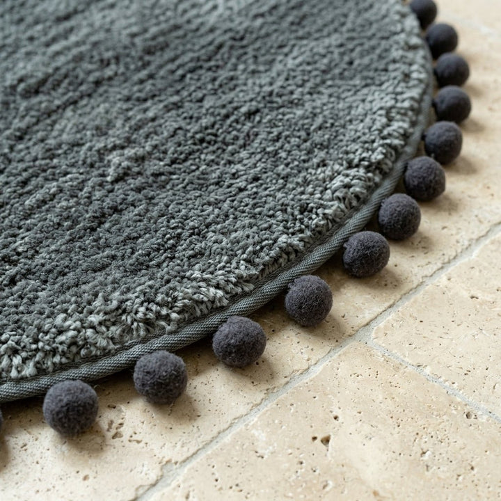 Oval Rug with Pompom Border - Rugs & Carpets - Grey - Oaksoho